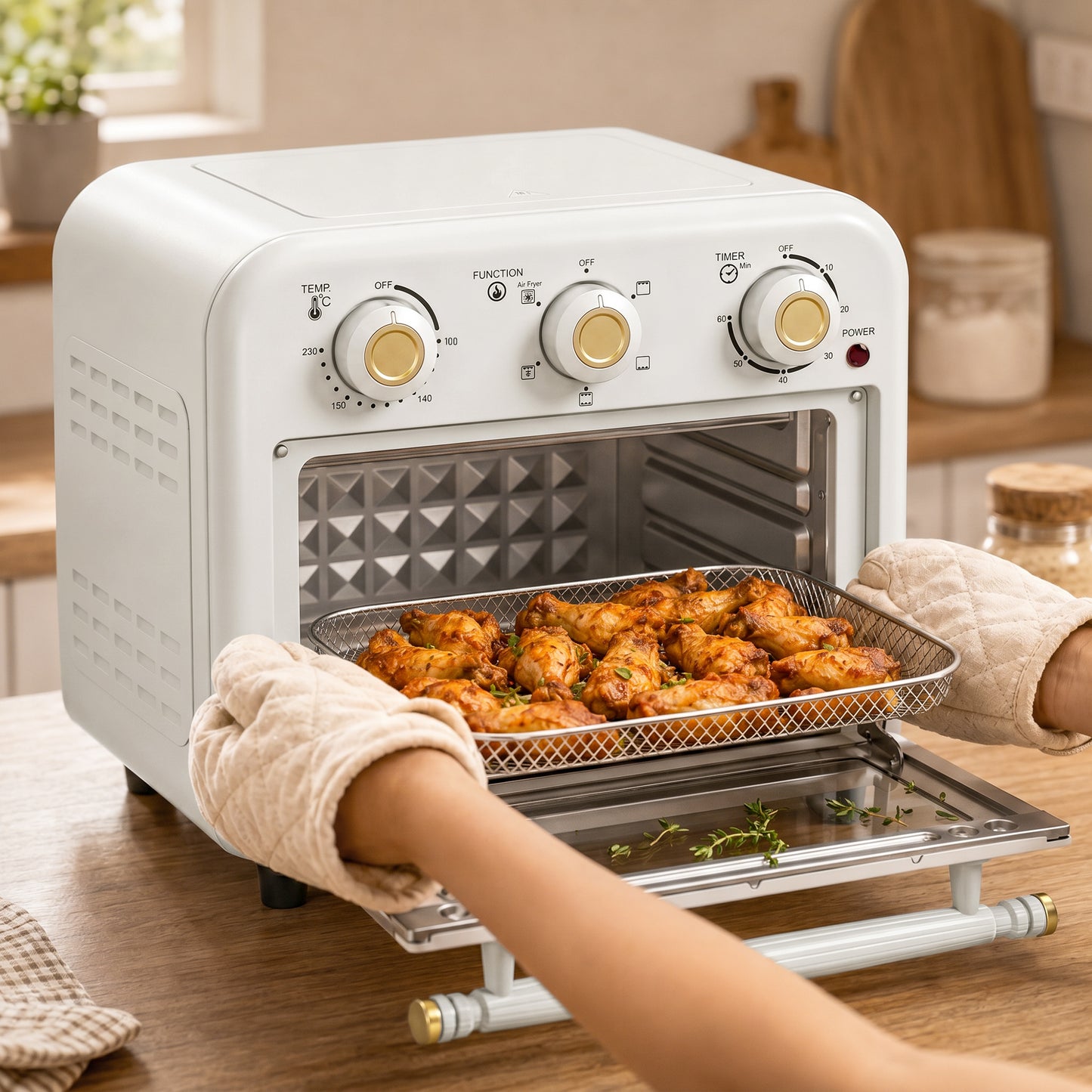 HOMCOM 12 L Air Fryer Toaster Oven With Convection, Adjustable Temperature And Timer, Cream White Countertop Oven