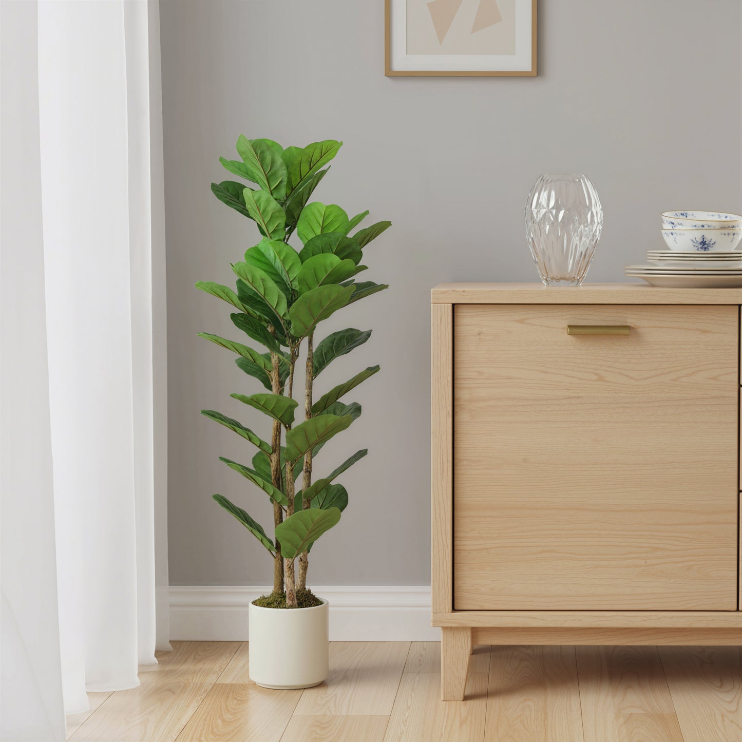 HOMCOM 120cm Artificial Fiddle Leaf Fig Tree Green Realistic Leaves Maintenance Free Indoor Plant Decor