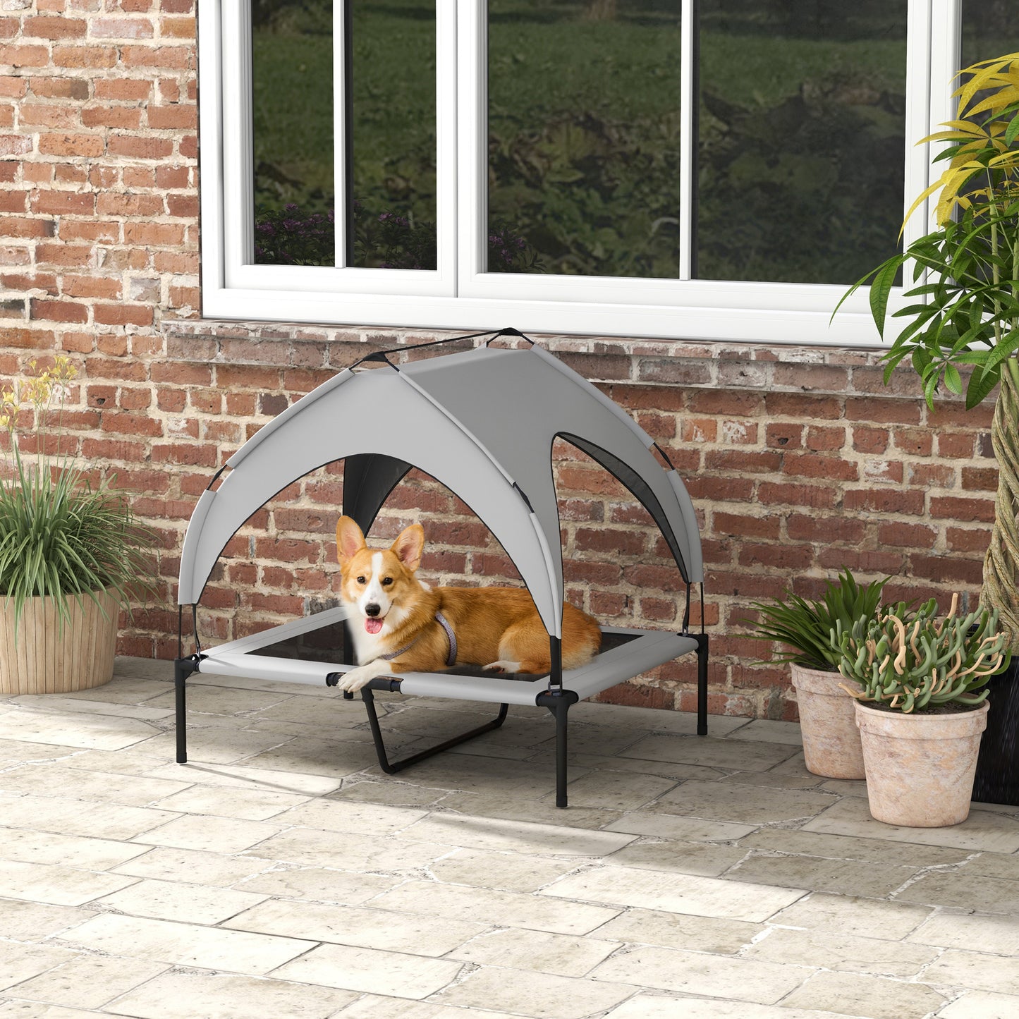 PawHut Cooling Raised Pet Bed Washable Breathable Mesh Medium Large Dogs 91x76x89cm Light Grey - ALL4U RETAILER LTD