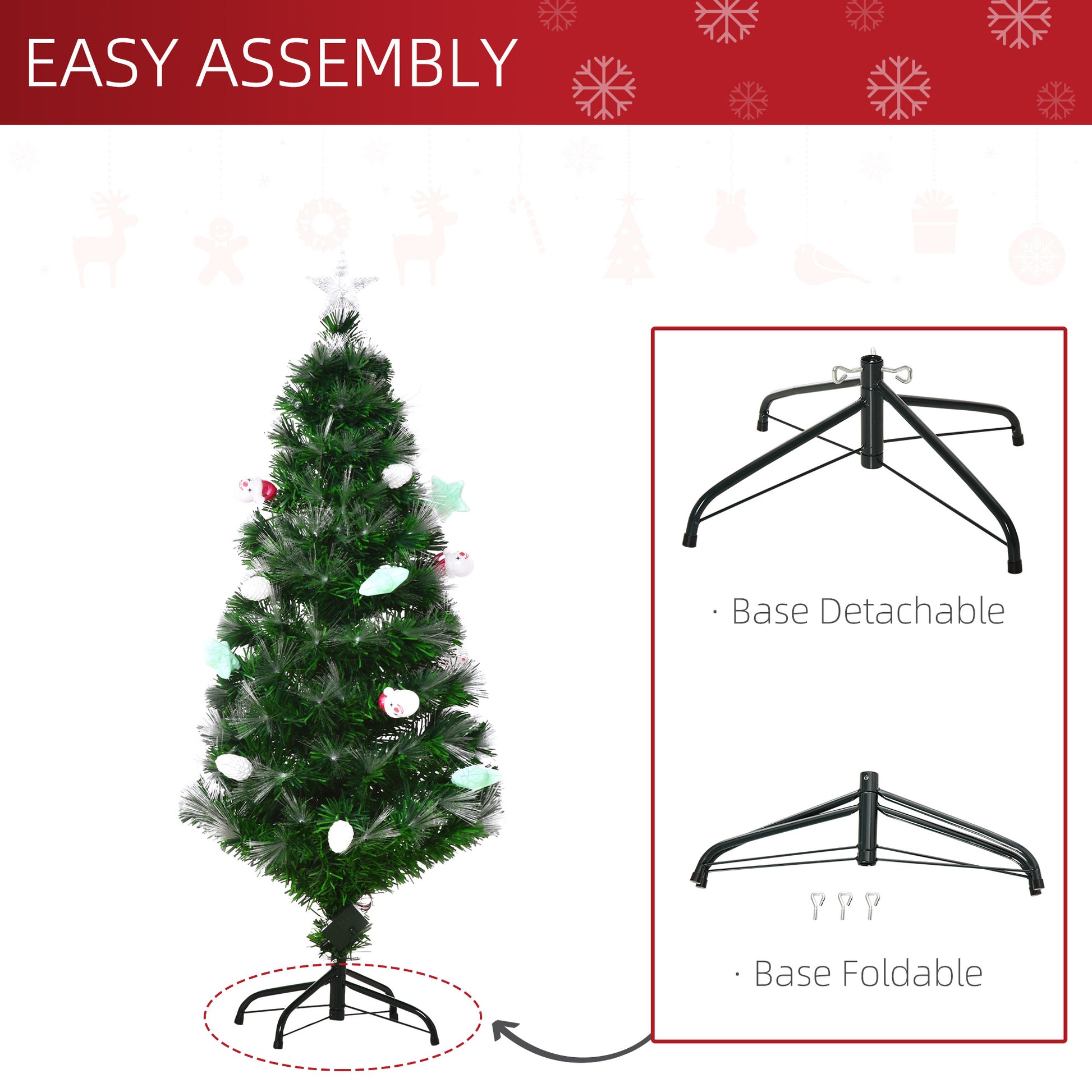 HOMCOM 4FT Pre-Lit Green Christmas Tree with LED Lights and Fibre Optic Ornaments for Holiday Decor - ALL4U RETAILER LTD