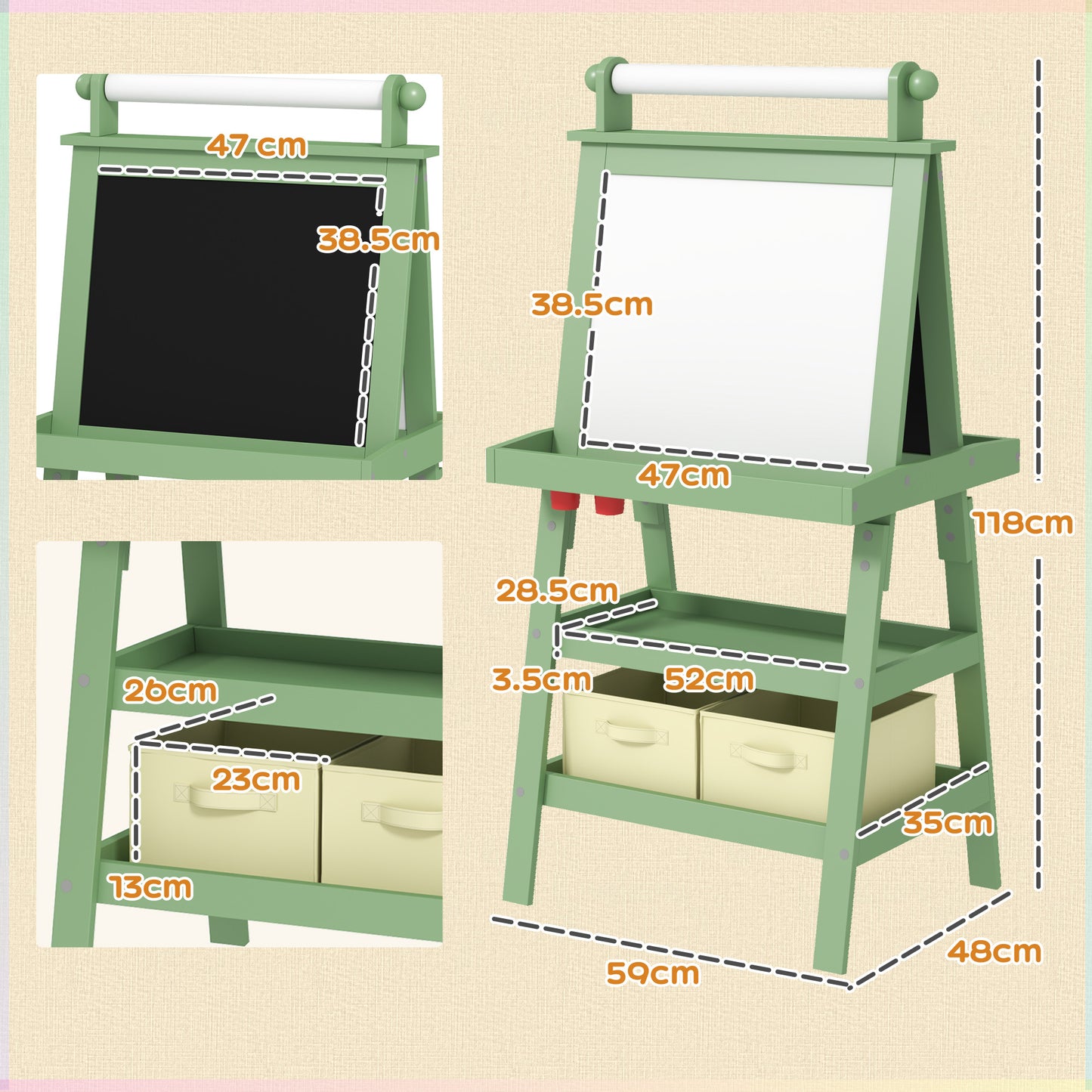 Creative 3-in-1 Kids Easel with Magnetic Whiteboard, Chalkboard, and Paper Roll - Green - ALL4U RETAILER LTD