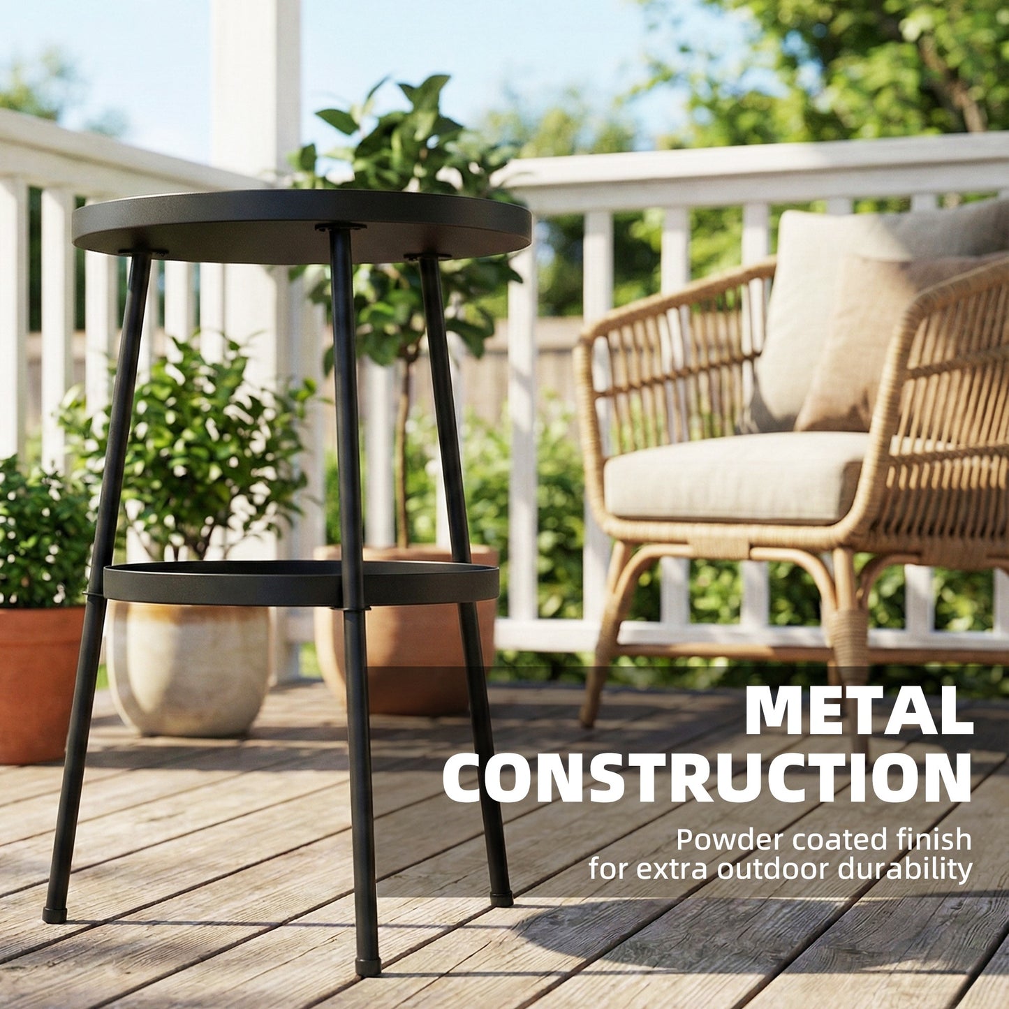 Outsunny 2 Tier Round Patio Side Table With Adjustable Feet For Garden Balcony Living Room Bedroom Black