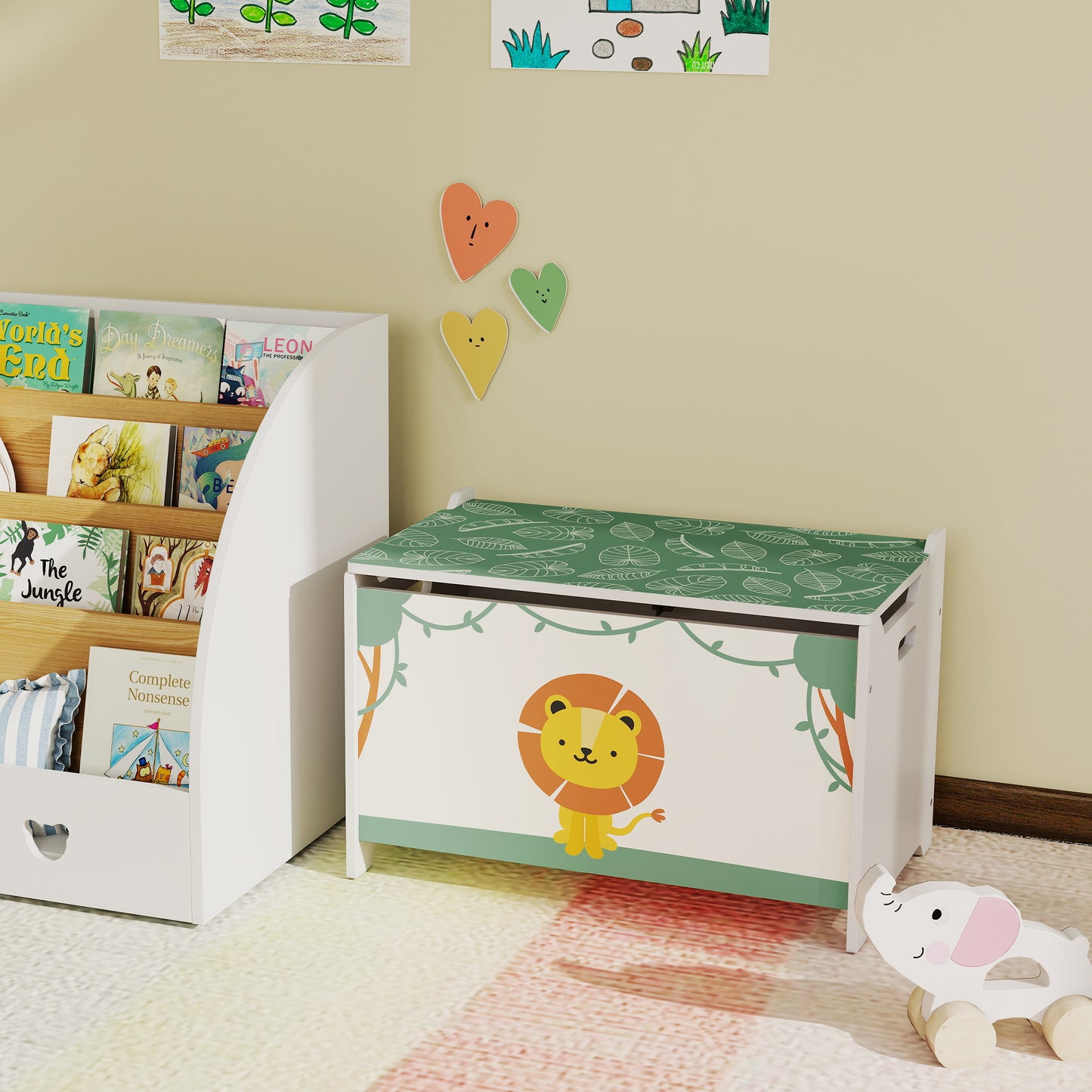 AIYAPLAY Toy Box With Lid And Safety Hinges Groove Handles Kids Toy Storage Organizer For Living Room Playroom Green