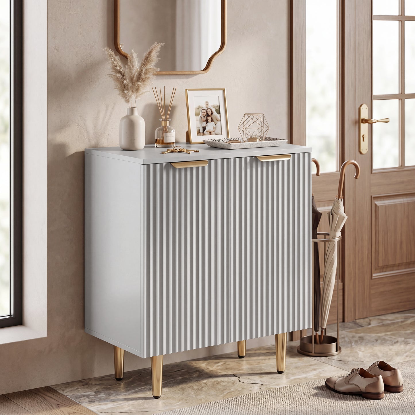 HOMCOM Sideboard Buffet Cabinet Modern Kitchen Storage With Adjustable Shelf And Metal Legs Grey