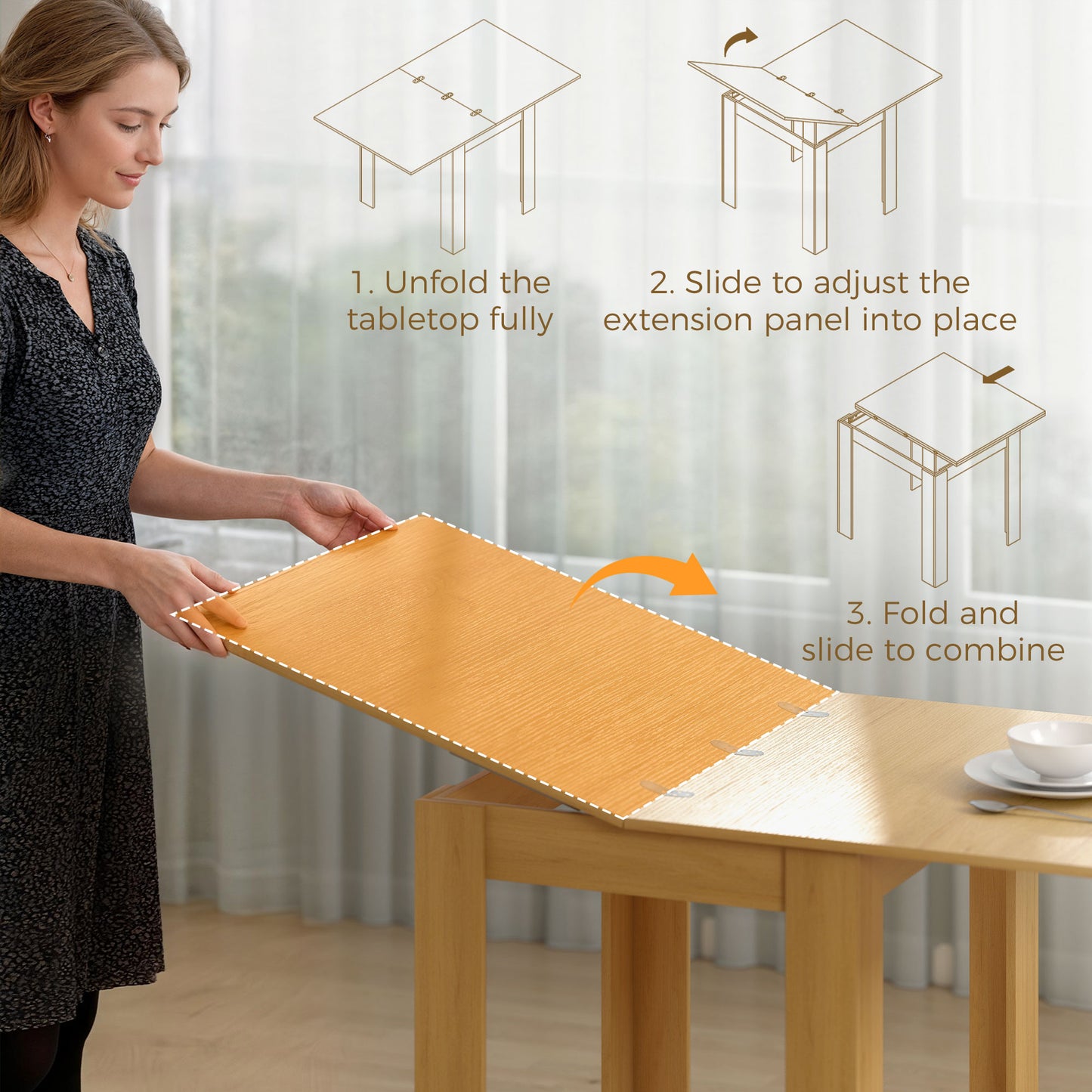HOMCOM Square Dining Table White Wood Effect Modern Small Dining Table Space Saving with Non Slip Foot Pads