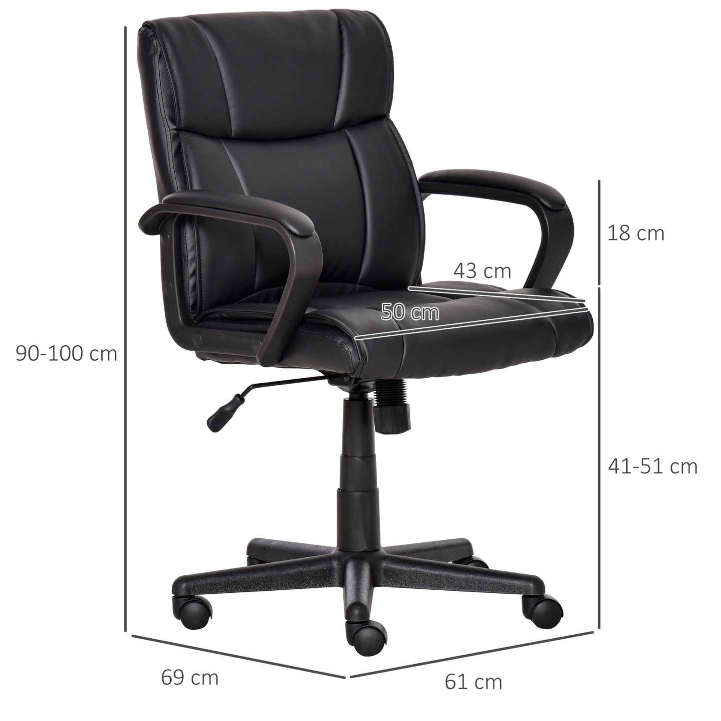 Vinsetto Black PU Leather Ergonomic Executive Swivel Office Chair with Adjustable Height and Armrests for Home Use - ALL4U RETAILER LTD