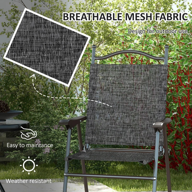 Outsunny Grey Folding Garden Chairs Set of 2 with Fabric Mesh Seats - Portable Outdoor Seating - ALL4U RETAILER LTD