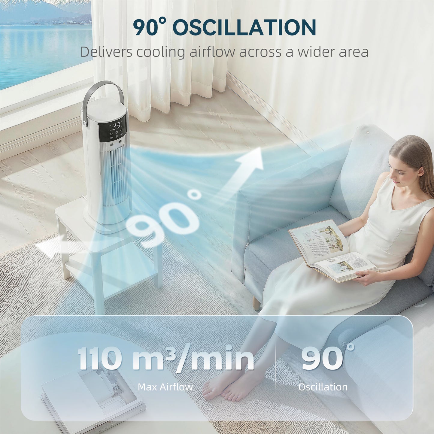 HOMCOM 16 Inch Mist Tower Fan With DC Motor 3 Speeds 90 Degree Oscillation 10 Hour Timer For Bedroom And Home Office