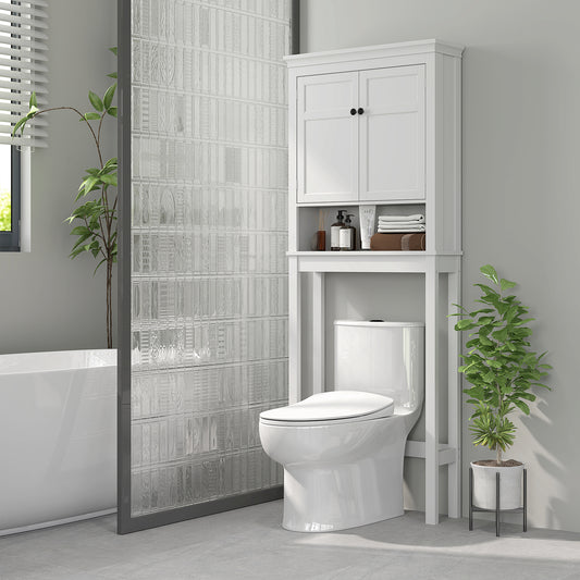 HOMCOM Over Toilet Cabinet With Adjustable Middle Shelf White Bathroom Storage Organizer For Laundry