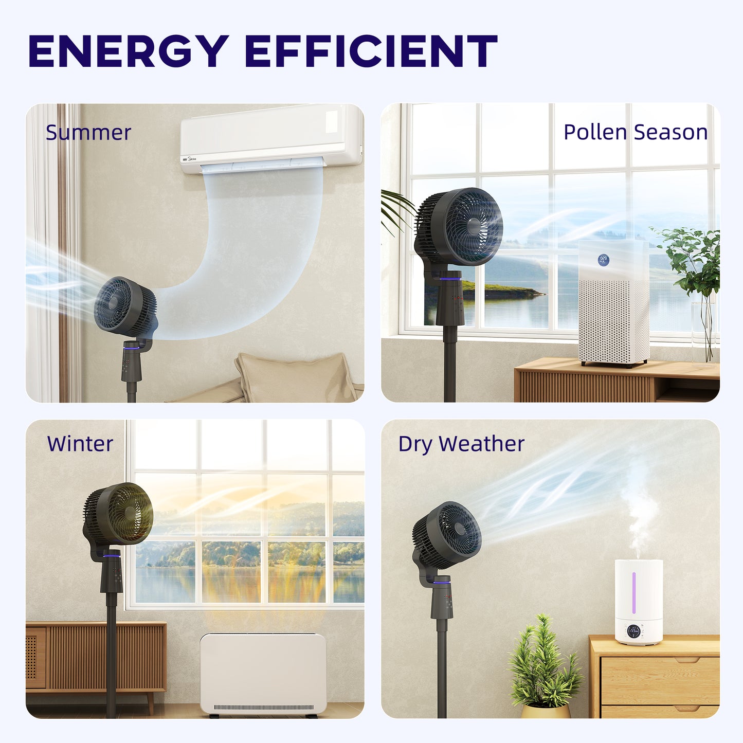 HOMCOM Pedestal Air Circulation Fan For Bedroom With Oscillating Three Speeds Light Off Black