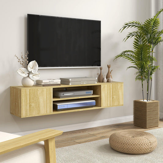 HOMCOM Floating TV Stand Cabinet, 60 Inch, Natural Wood Effect - ALL4U RETAILER LTD