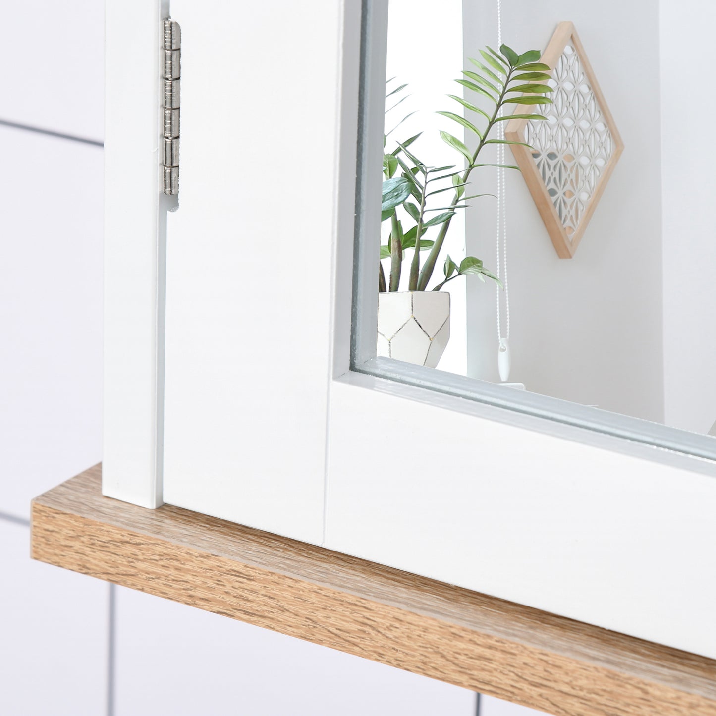 Kleankin Bathroom Furniture Set Mirror Cabinet Wall Mounted With Adjustable Shelf White And Wood Grain