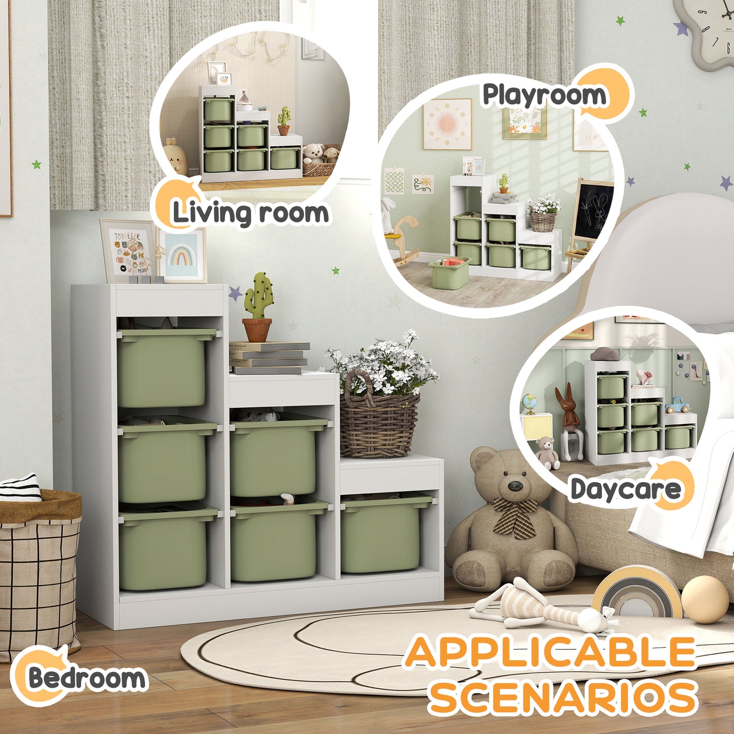 Aiyaplay Three Layer Toy Storage Organiser For Kids Ages 3 To 8 With Removable Bins Green