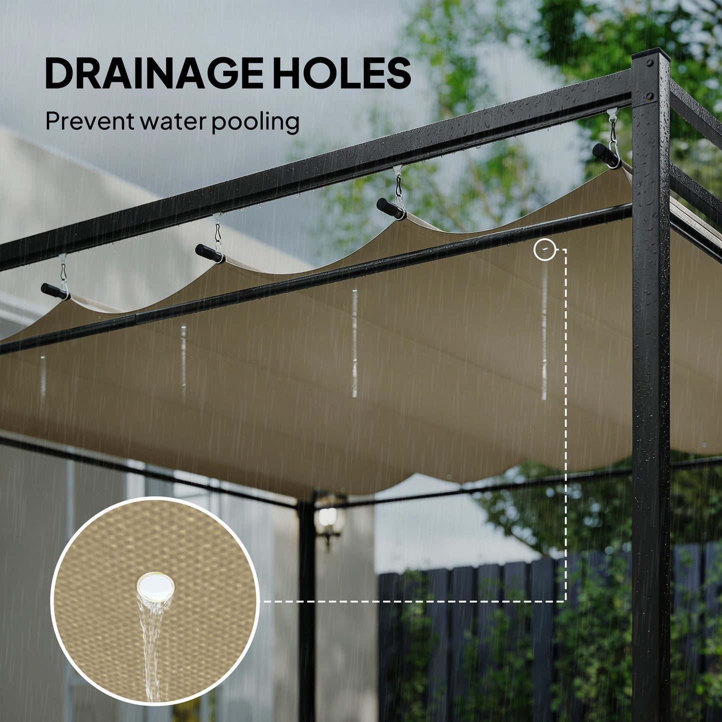 Outsunny 3x3 m Pergola with Retractable Roof Canopy and Curtains UPF30+ Metal Frame Garden Gazebo Sun Shade Khaki