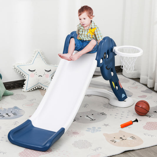 HOMCOM 2-in-1 Kids Slide and Basketball Hoop Playset - Indoor/Outdoor Toddler Climber in Blue - ALL4U RETAILER LTD