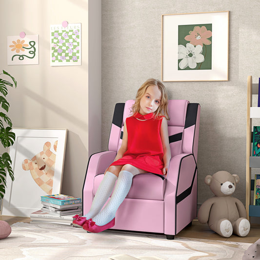 HOMCOM Cozy 2-in-1 Reclining Kids Chair with Armrest & Footrest - Pink PU Leather for Ages 3-9 - ALL4U RETAILER LTD