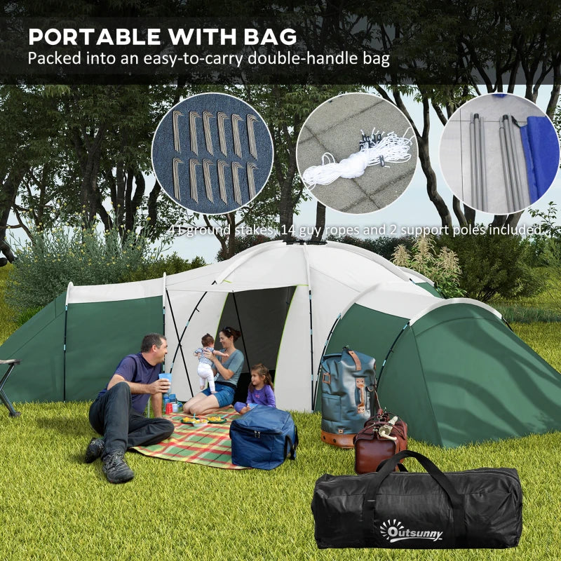 Outsunny Large Camping Tent with 3 Bedroom, Living Area and Porch for 6-9 Man - ALL4U RETAILER LTD