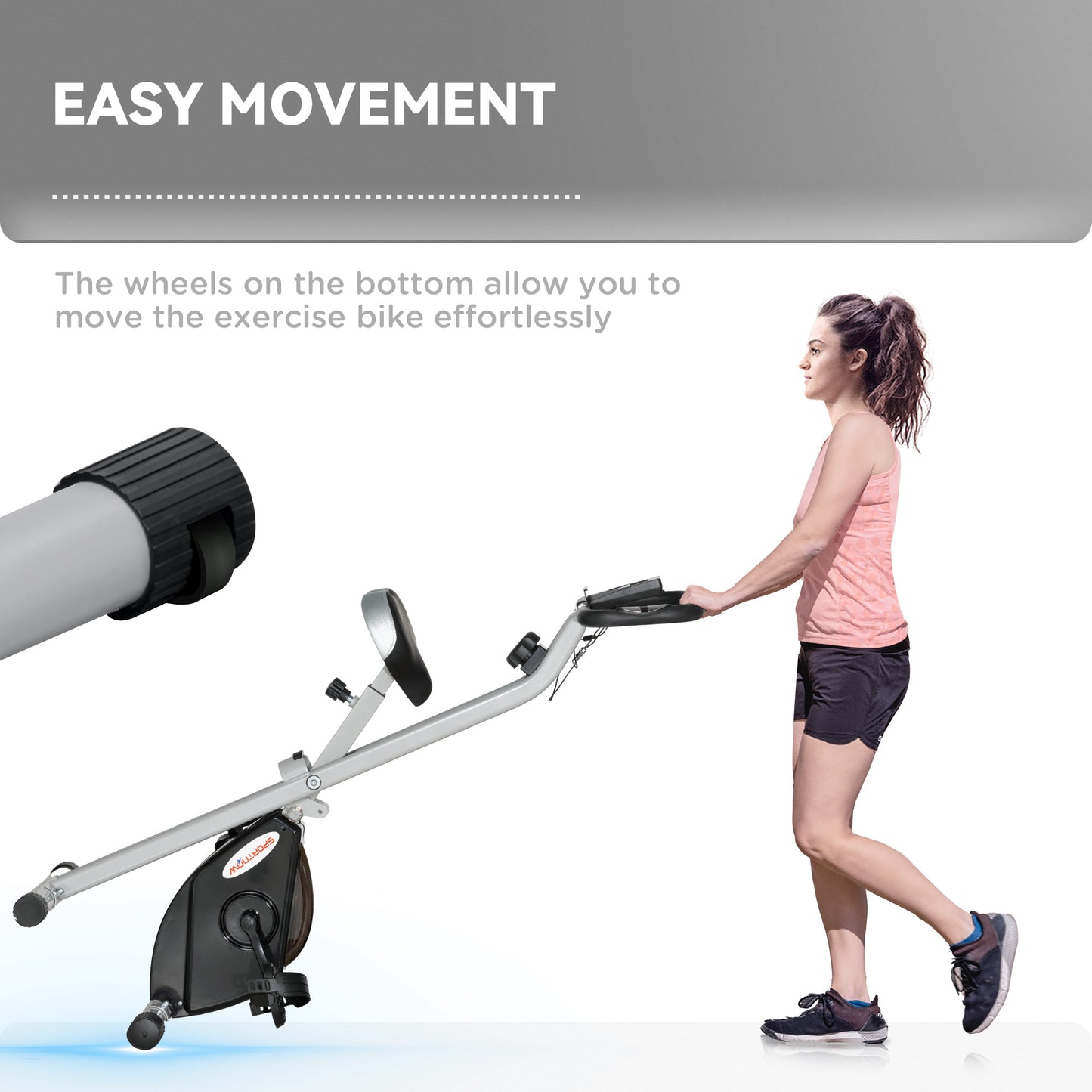 Folding Quiet Magnetic Resistance Exercise Bike with Heart Rate Monitor for Home Gym, Black and Grey - ALL4U RETAILER LTD