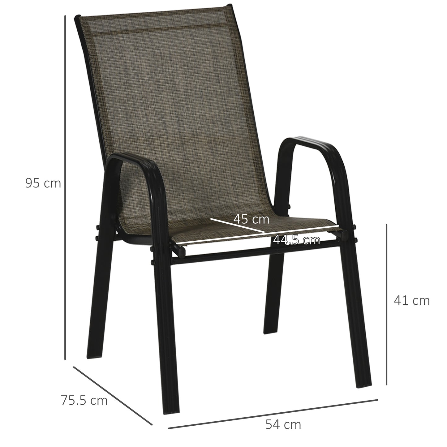 Outsunny Set of 4 Stacking Outdoor Dining Chairs with High Backrest and Armrests in Mixed Brown Mesh Fabric - ALL4U RETAILER LTD