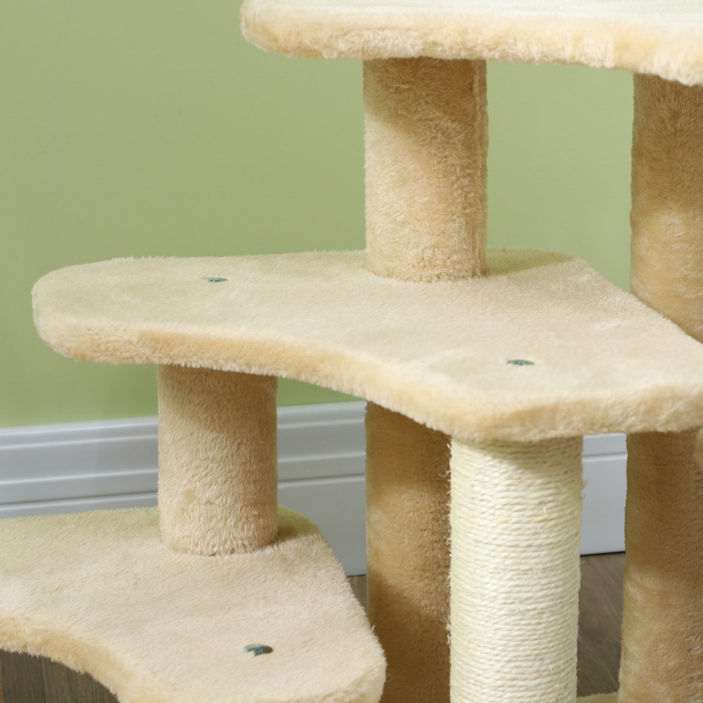 PawHut Beige 2-in-1 Cat Tree and Pet Stairs with Scratching Post and Toy Balls