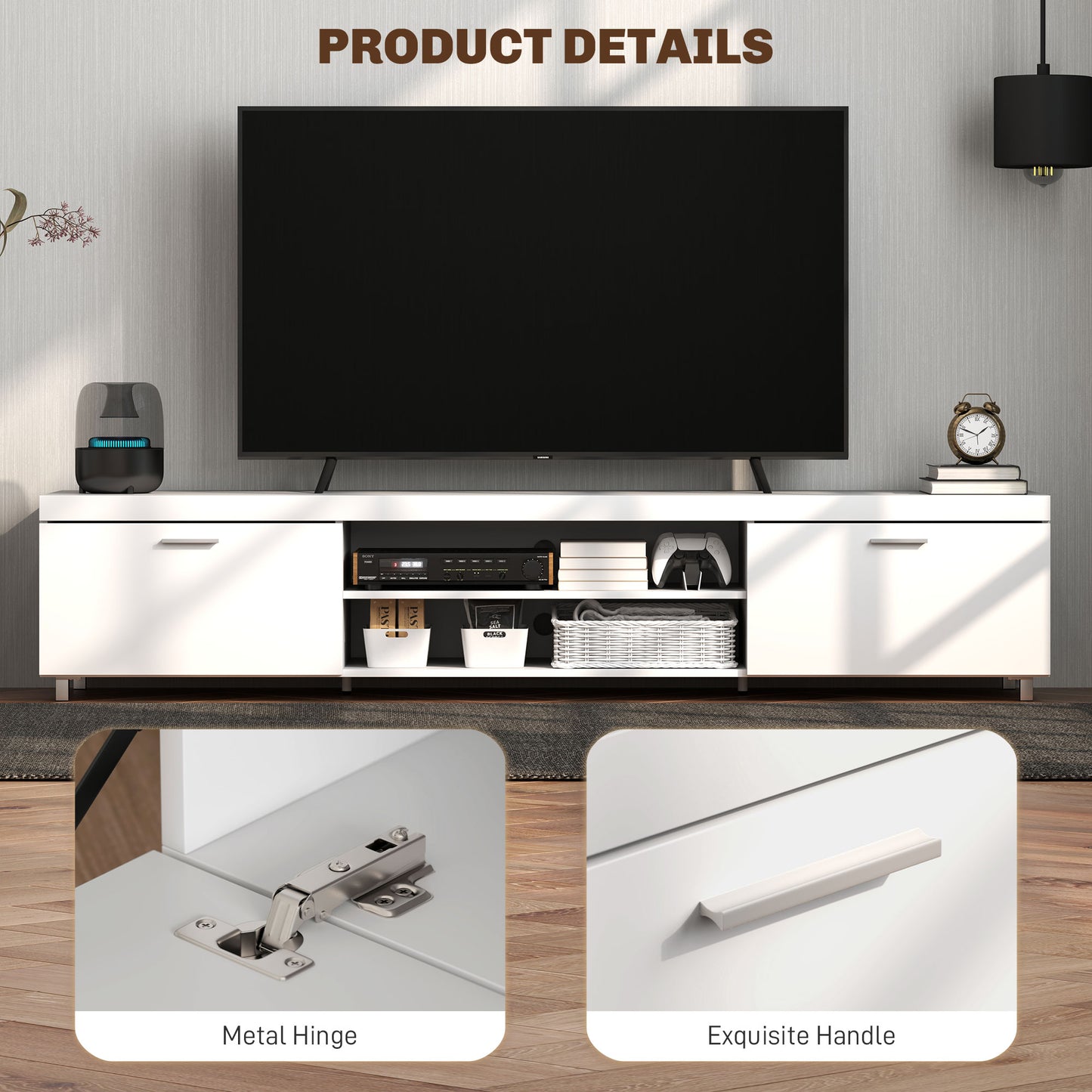 HOMCOM Contemporary White TV Cabinet for TVs up to 90" with Storage Shelves and Drawers for Living Room and Bedroom - ALL4U RETAILER LTD