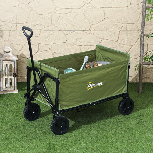 Outsunny 120L Festival Folding Trolley On Wheels With Adjustable Handle For Garden Beach Camping And Fishing Green