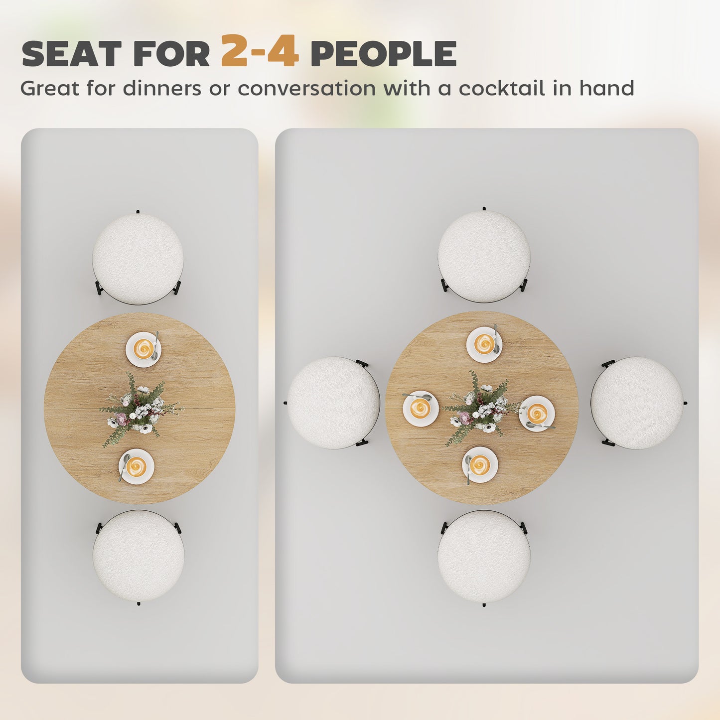HOMCOM 80cm Round Dining Table White Oak Effect With Black Legs Industrial Style