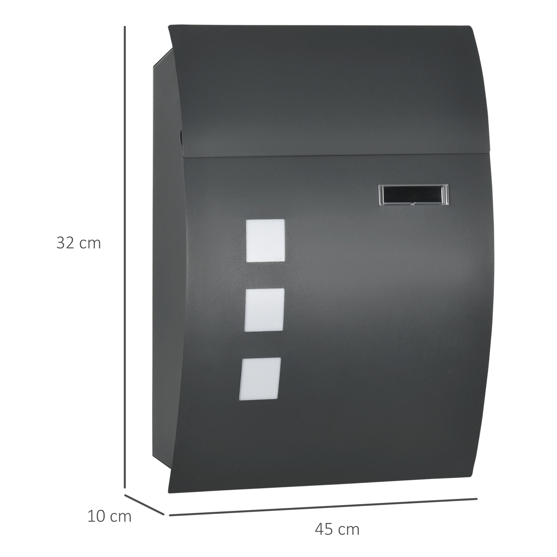 HOMCOM Modern Anthracite Grey Wall Mounted Mailbox with Lock, Viewing Windows, and Nameplate - ALL4U RETAILER LTD