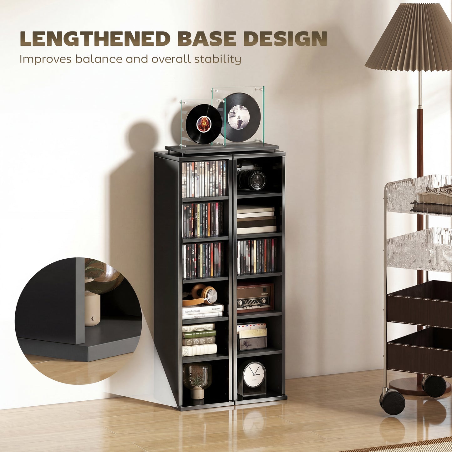 HOMCOM Set Of 2 CD Media Display Shelf Unit Tower Rack With Adjustable Shelves High Gloss Black