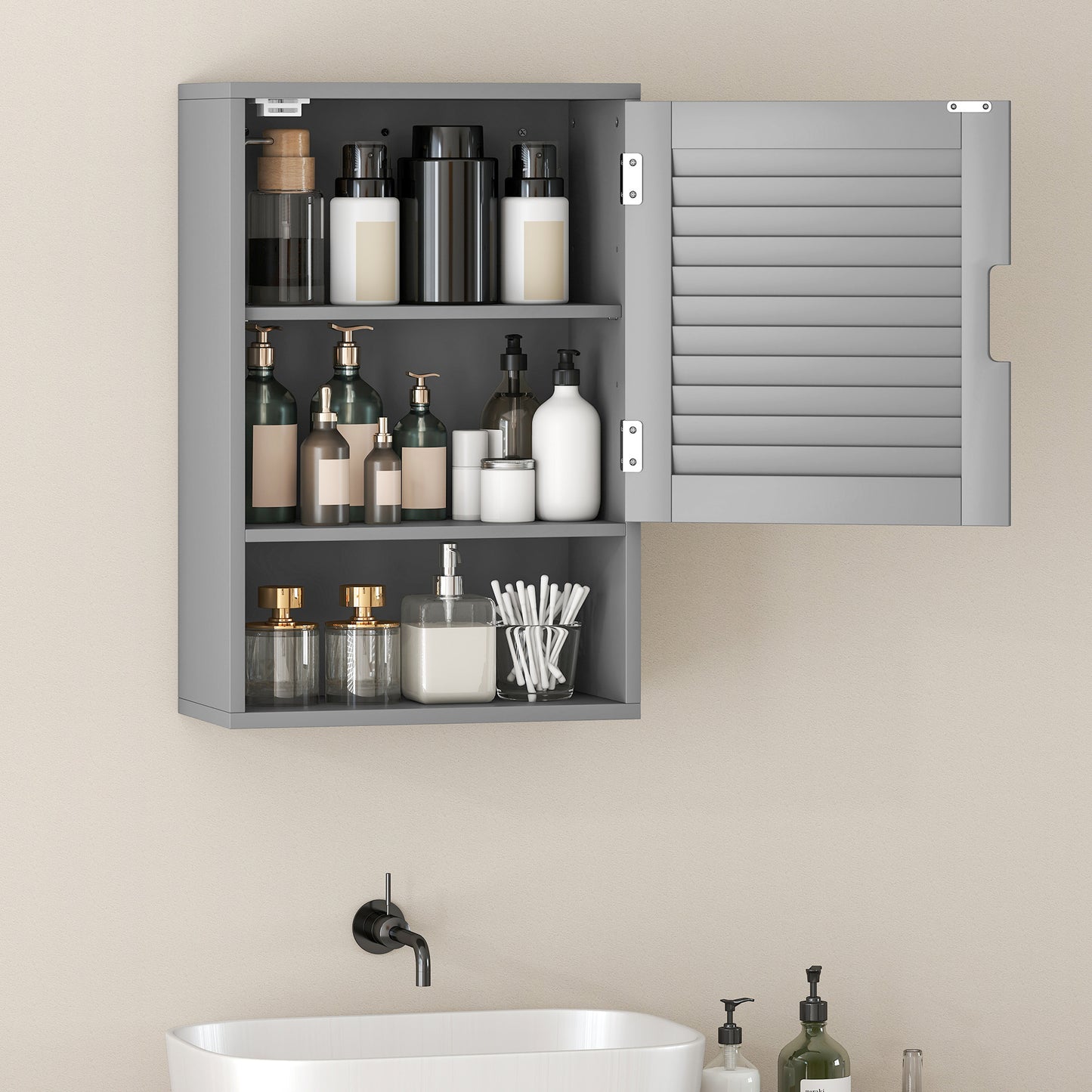 HOMCOM Wall Mounted Bathroom Cabinet Grey With Adjustable Shelves 40 x 20 x 60 cm