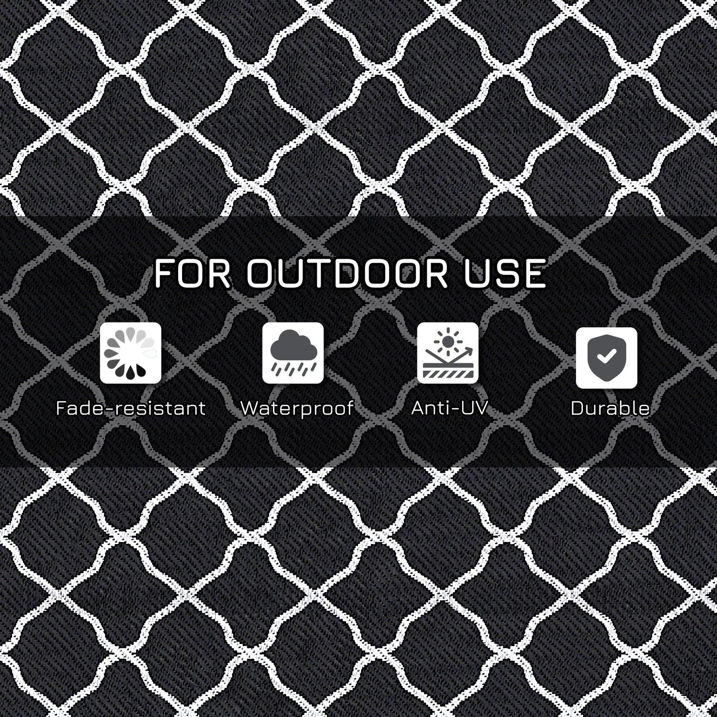 Outsunny Reversible Waterproof Outdoor Rug W/ Carry Bag, 182 x 274 cm, Black - ALL4U RETAILER LTD