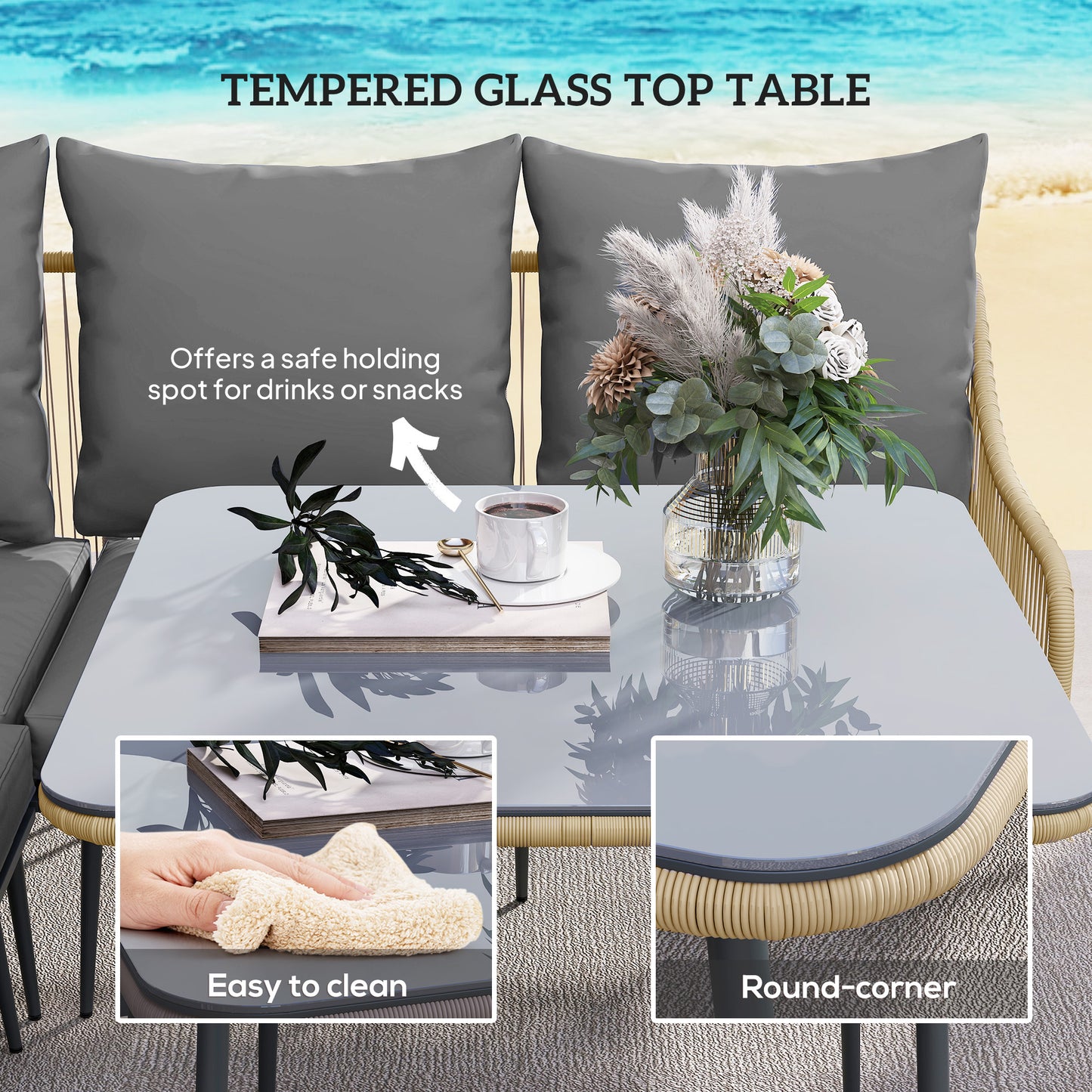 Outsunny Six Piece Rattan Garden Sofa Set With Steel Frame Brown Grey Outdoor Patio Furniture