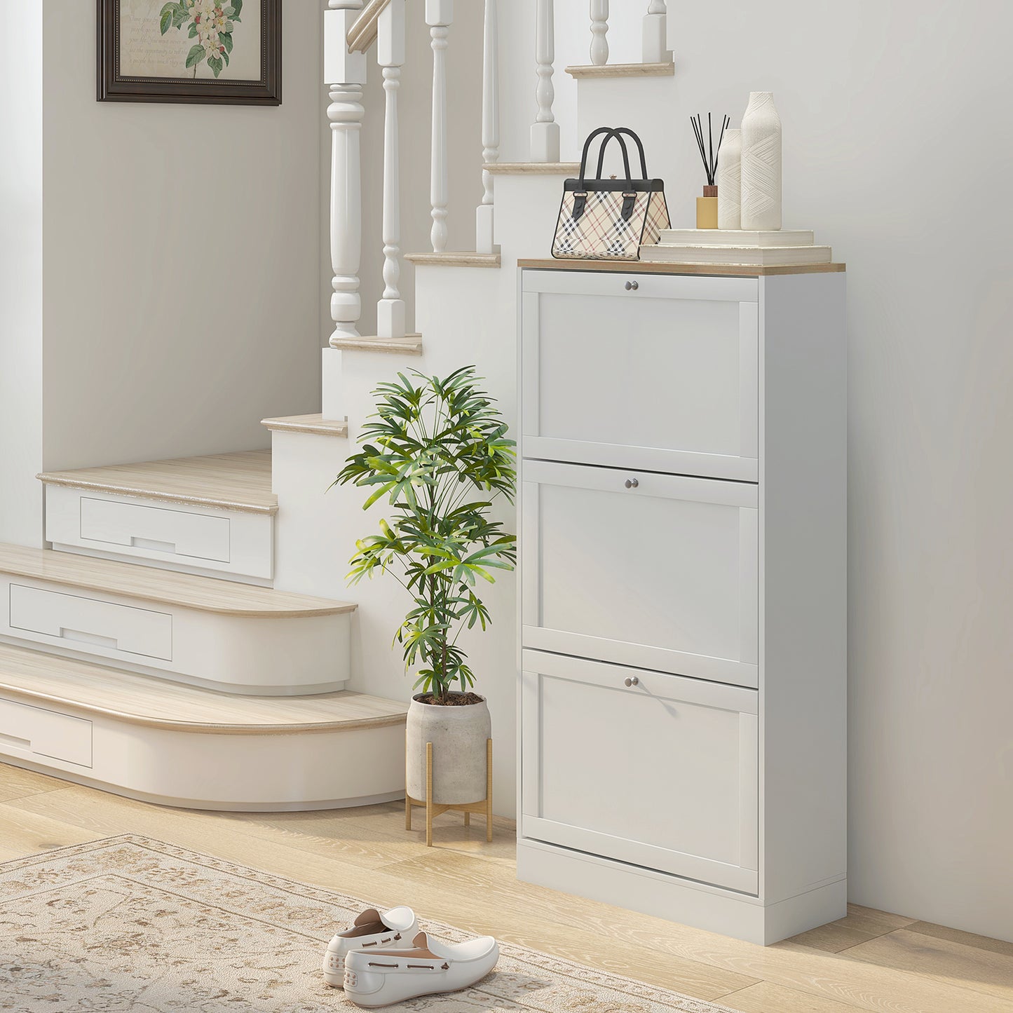 HOMCOM Compact White Shoe Cabinet with 3 Flip Drawers – Slim Storage for 18 Pairs of Shoes, Ideal for Entryway and Hallway - ALL4U RETAILER LTD