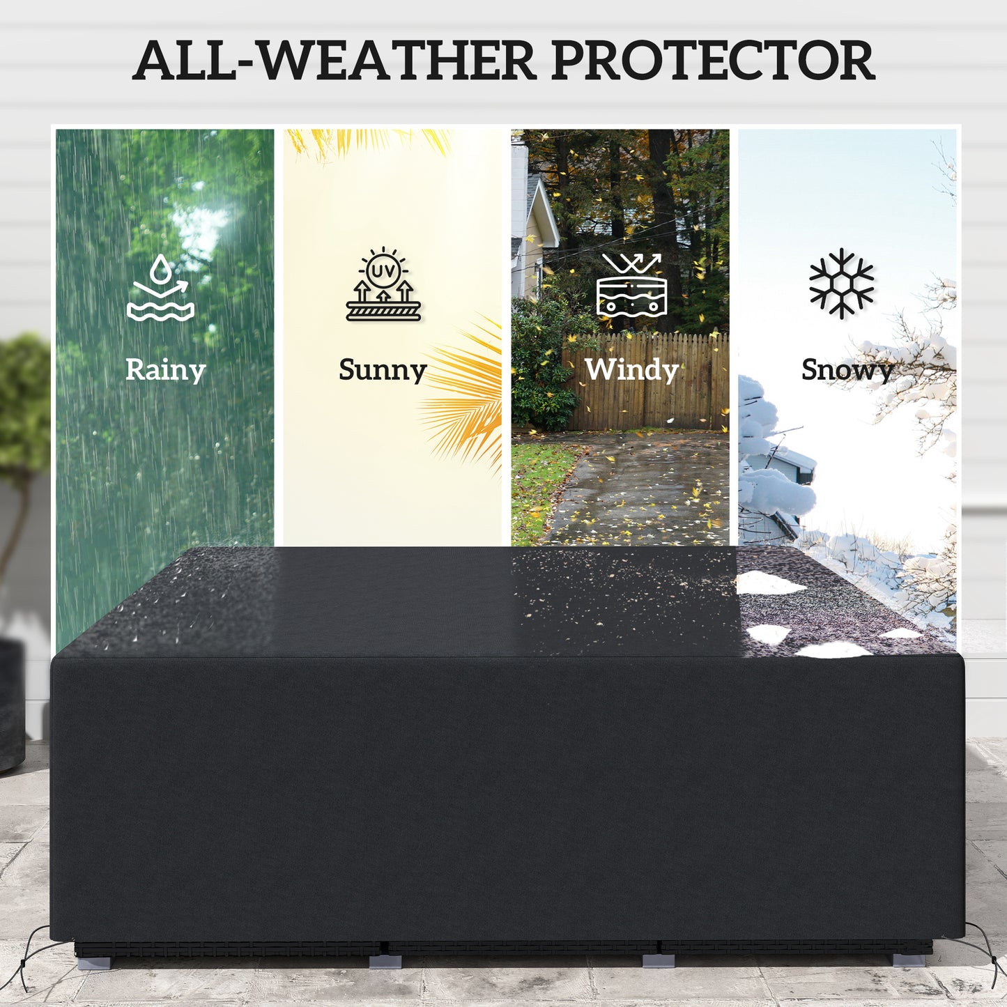 Outsunny 600D Oxford Outdoor Sofa Set Cover Waterproof UV Protection Rattan Lounger Cover 225L X 210W X 70H cm Black