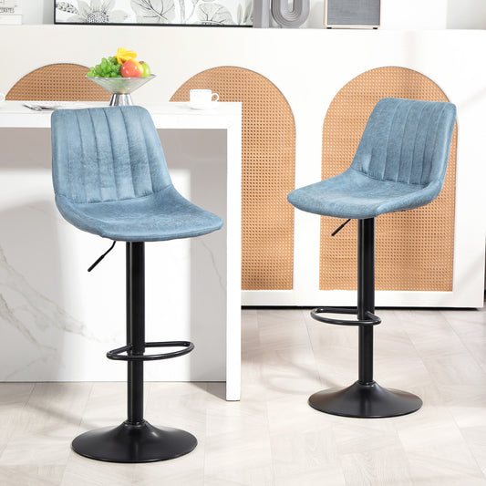 HOMCOM Retro Blue Adjustable Bar Stools Set of 2 with 360° Swivel and Footrest for Home Dining and Pub Use - ALL4U RETAILER LTD