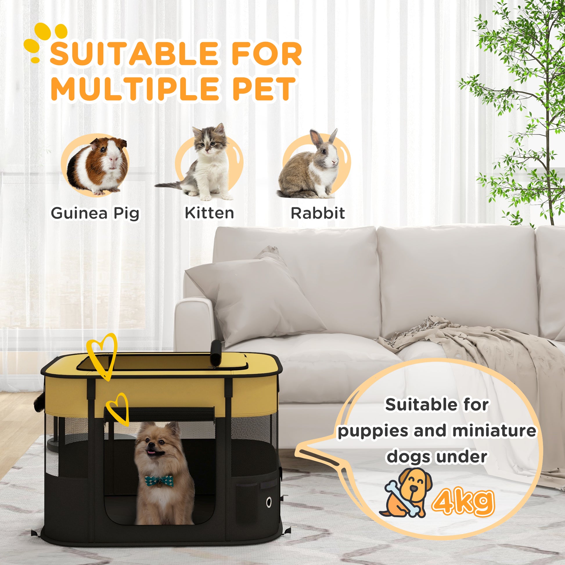 PawHut Portable Yellow Dog Playpen with Convenient Storage Bag for Indoor and Outdoor Use - ALL4U RETAILER LTD