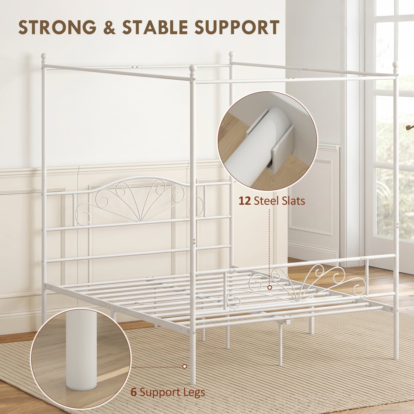 Homcom Double Canopy Bed Frame Metal Platform With Headboard And White