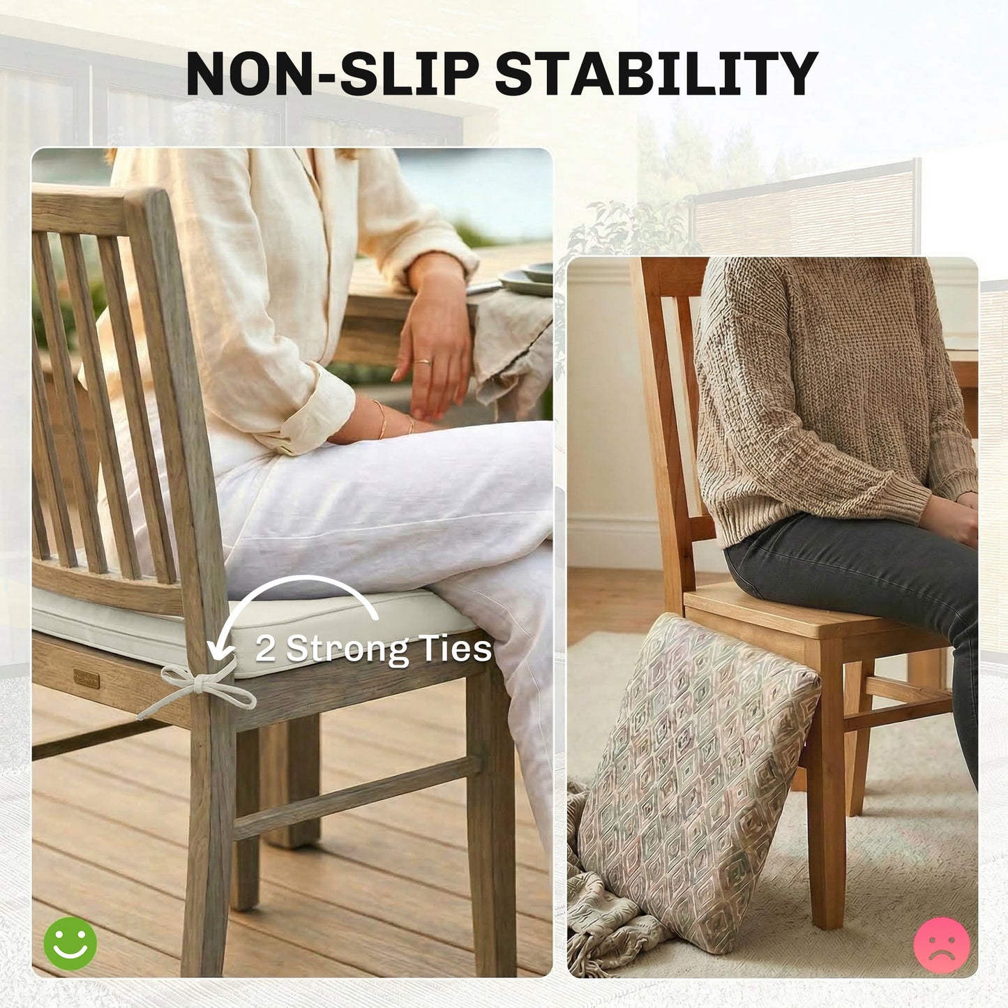 Outsunny Outdoor Chair Cushions Set of 2 7cm Thick Foam with Ties Cream White Water Repellent Flame Retardant