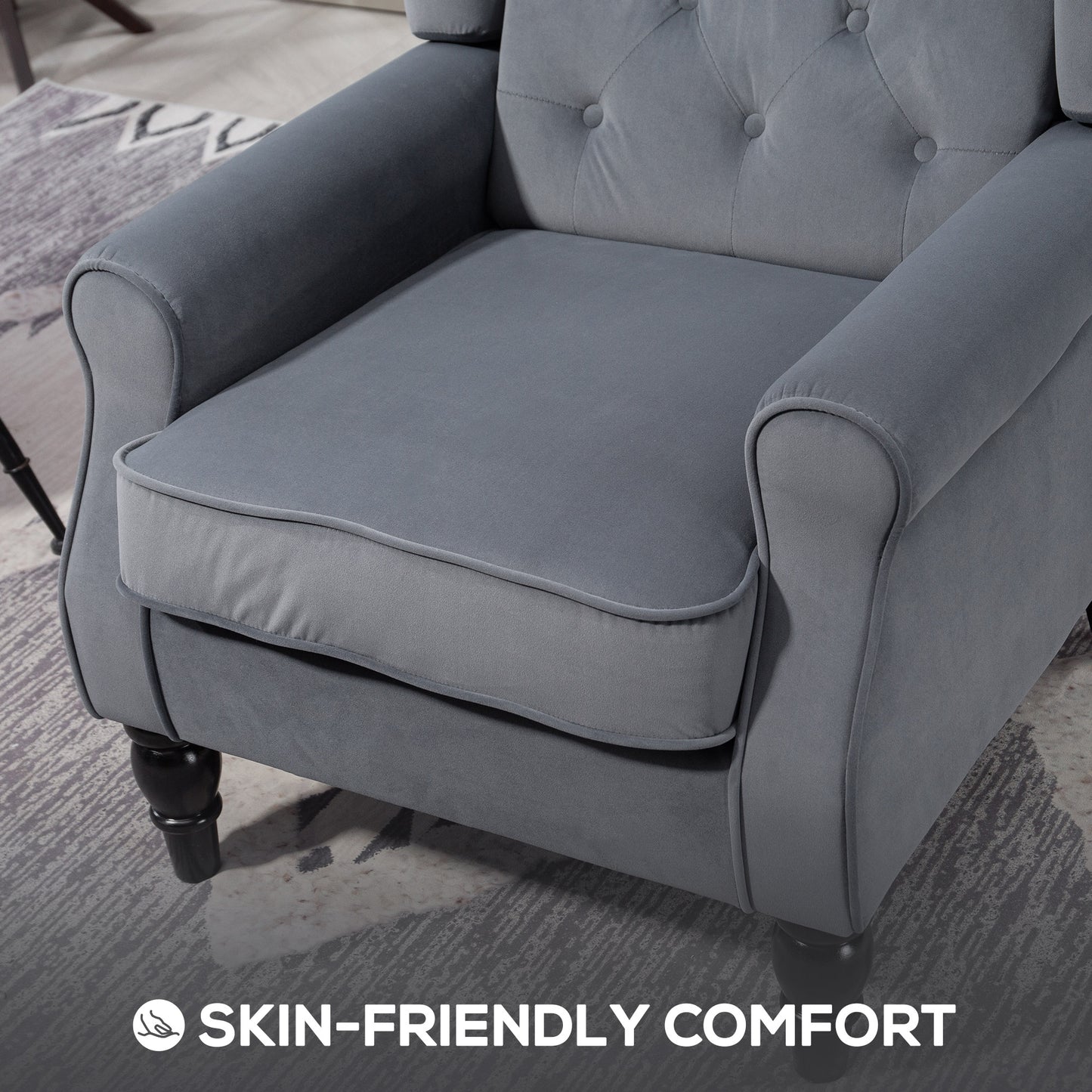 Homcom Wingback Accent Chair Grey Retro Upholstered Button Tufted Occasional Chair For Living Room And Bedroom