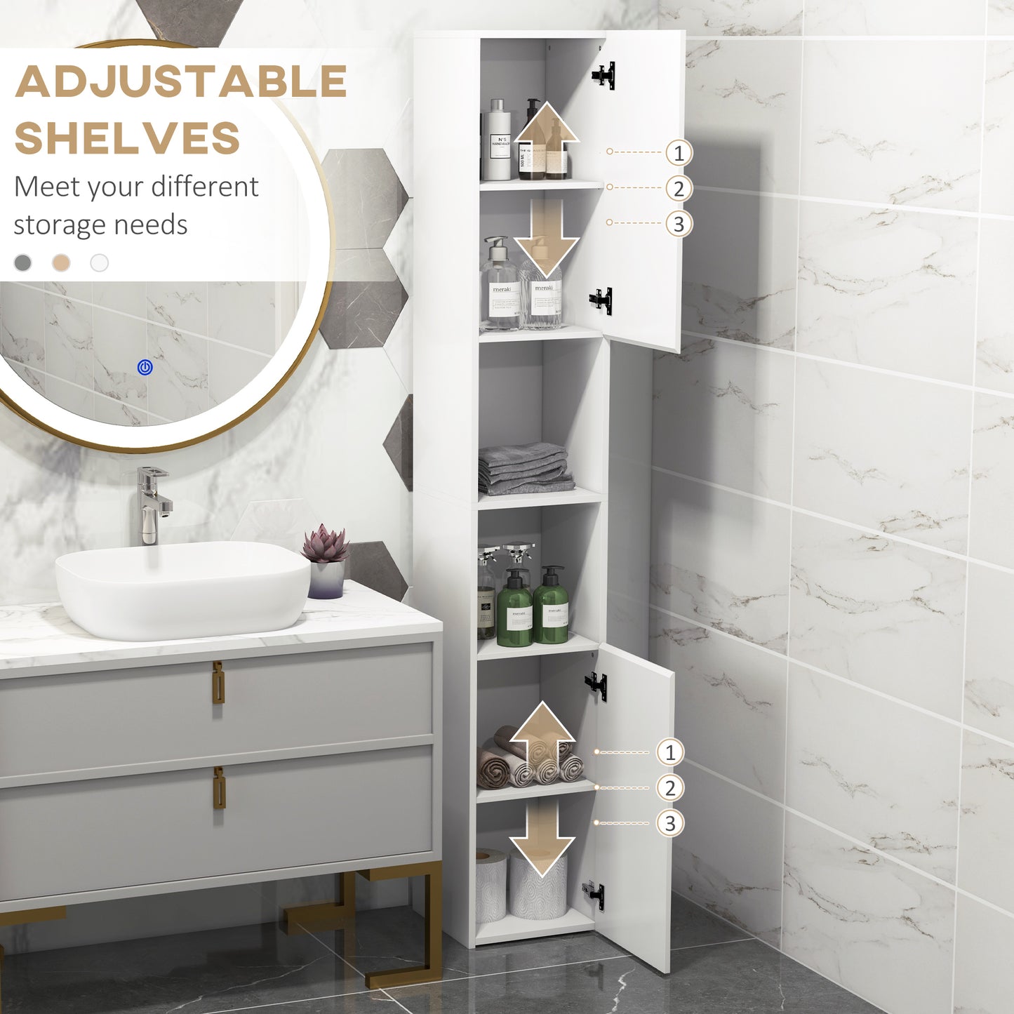 Kleankin Modern White Freestanding Bathroom Storage Cabinet with Mirror and Adjustable Shelves - ALL4U RETAILER LTD