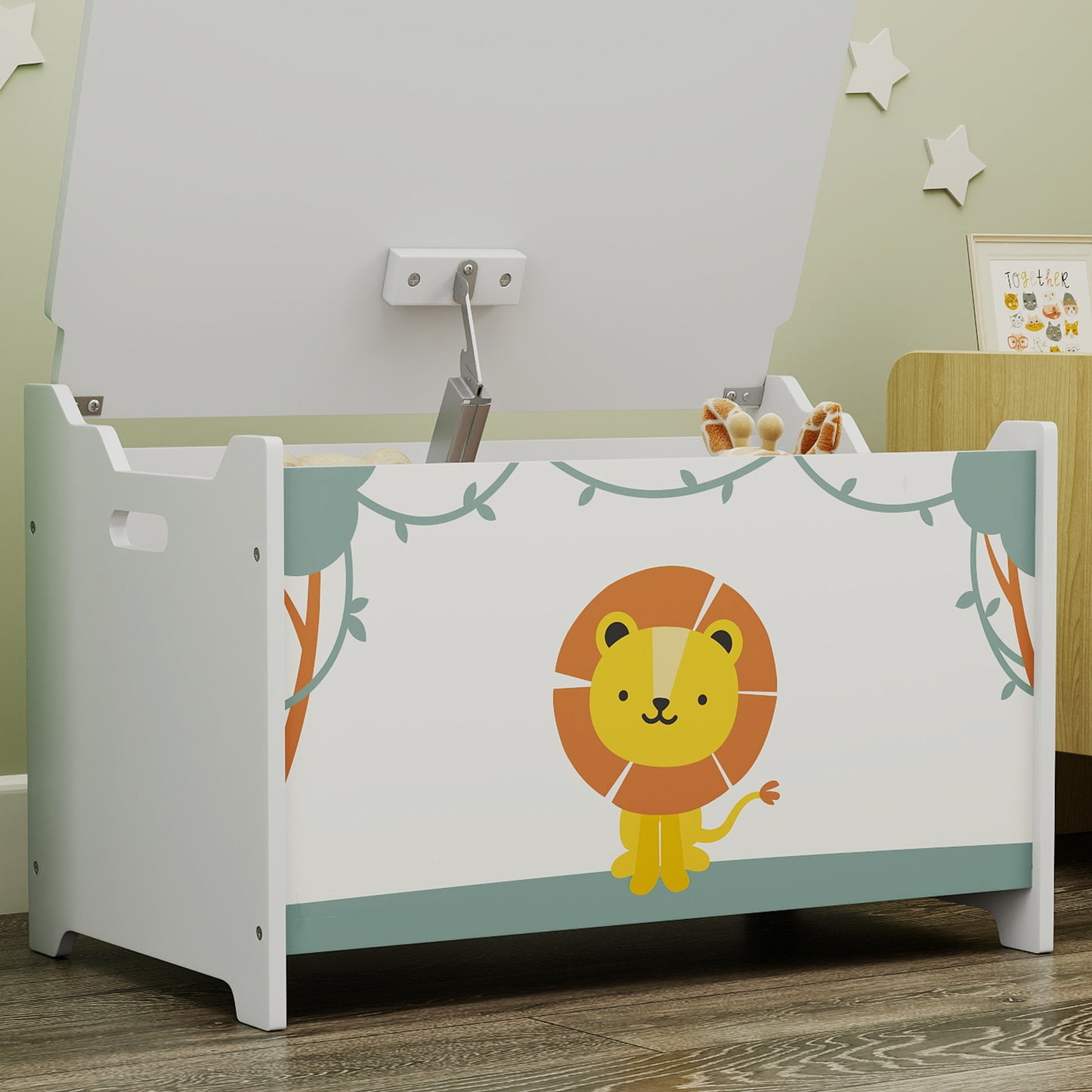 AIYAPLAY Toy Box With Lid And Safety Hinges Groove Handles Kids Toy Storage Organizer For Living Room Playroom Green