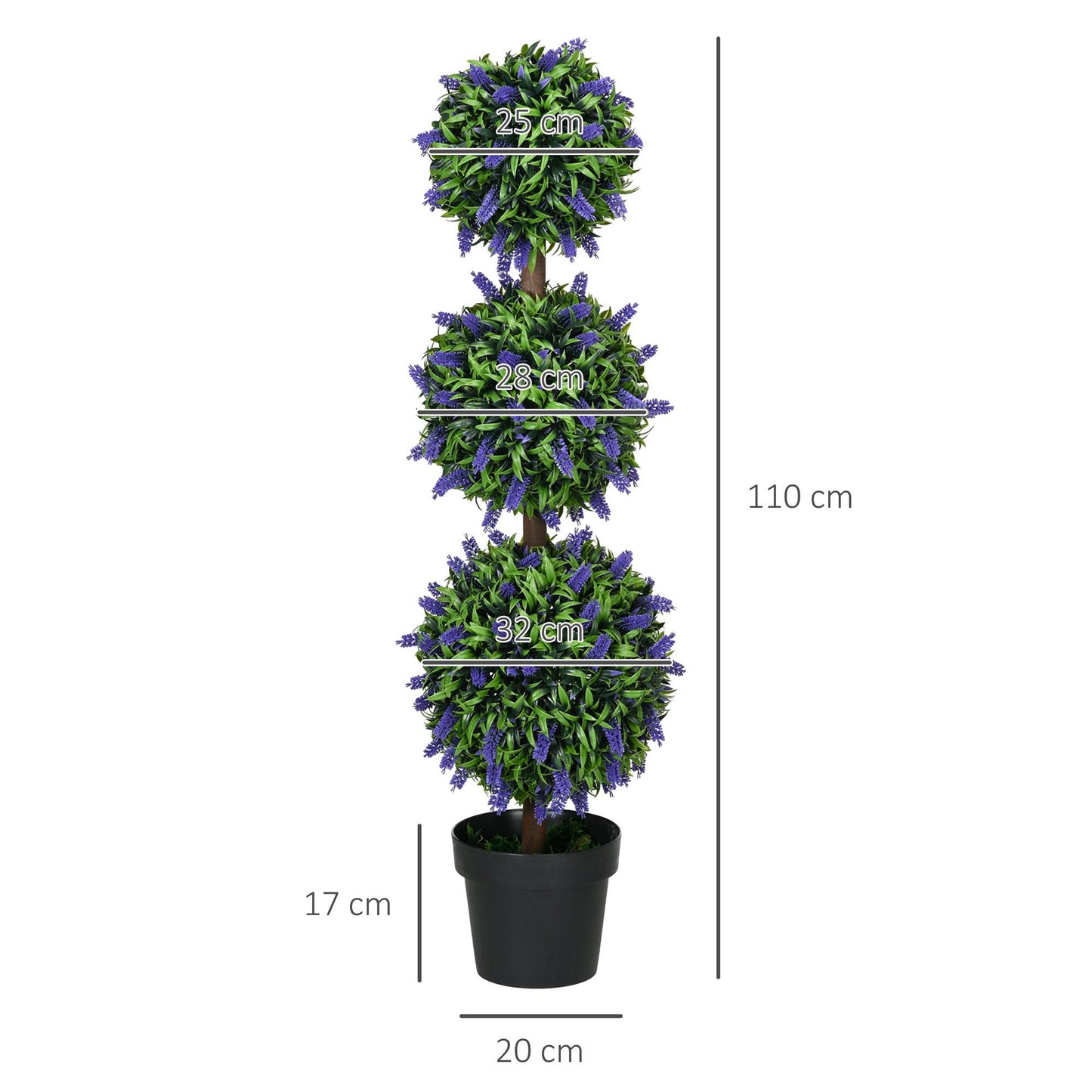 HOMCOM Set of 2 Potted Artificial Plants Ball Tree with Lavender Flowers, 110cm - ALL4U RETAILER LTD