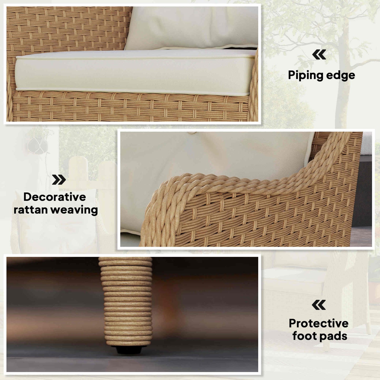 Outsunny Rattan Garden Chairs Set Of 2 With Cushions Armrests High Back PE Wicker Steel Frame For Balcony Porch Beige