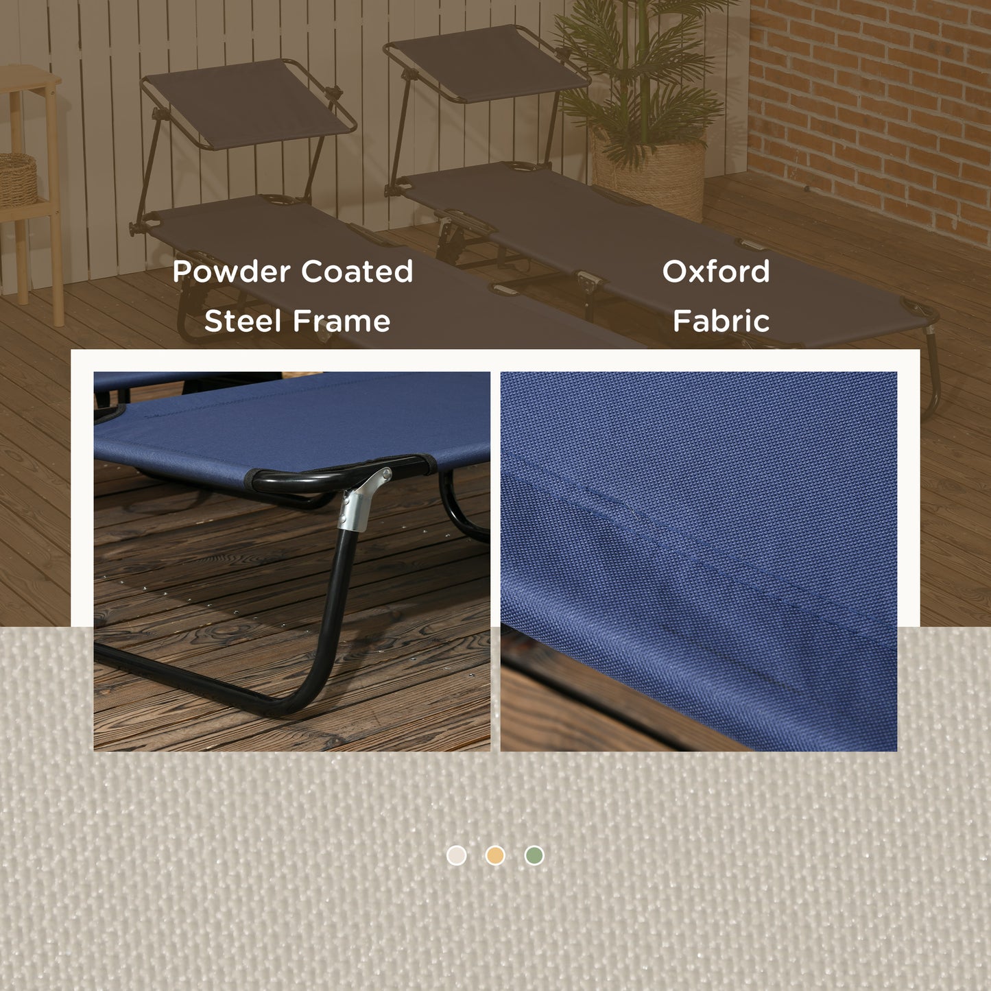 Outsunny Set Of Two Folding Sun Loungers With Adjustable Backs And Sun Canopies In Dark Blue