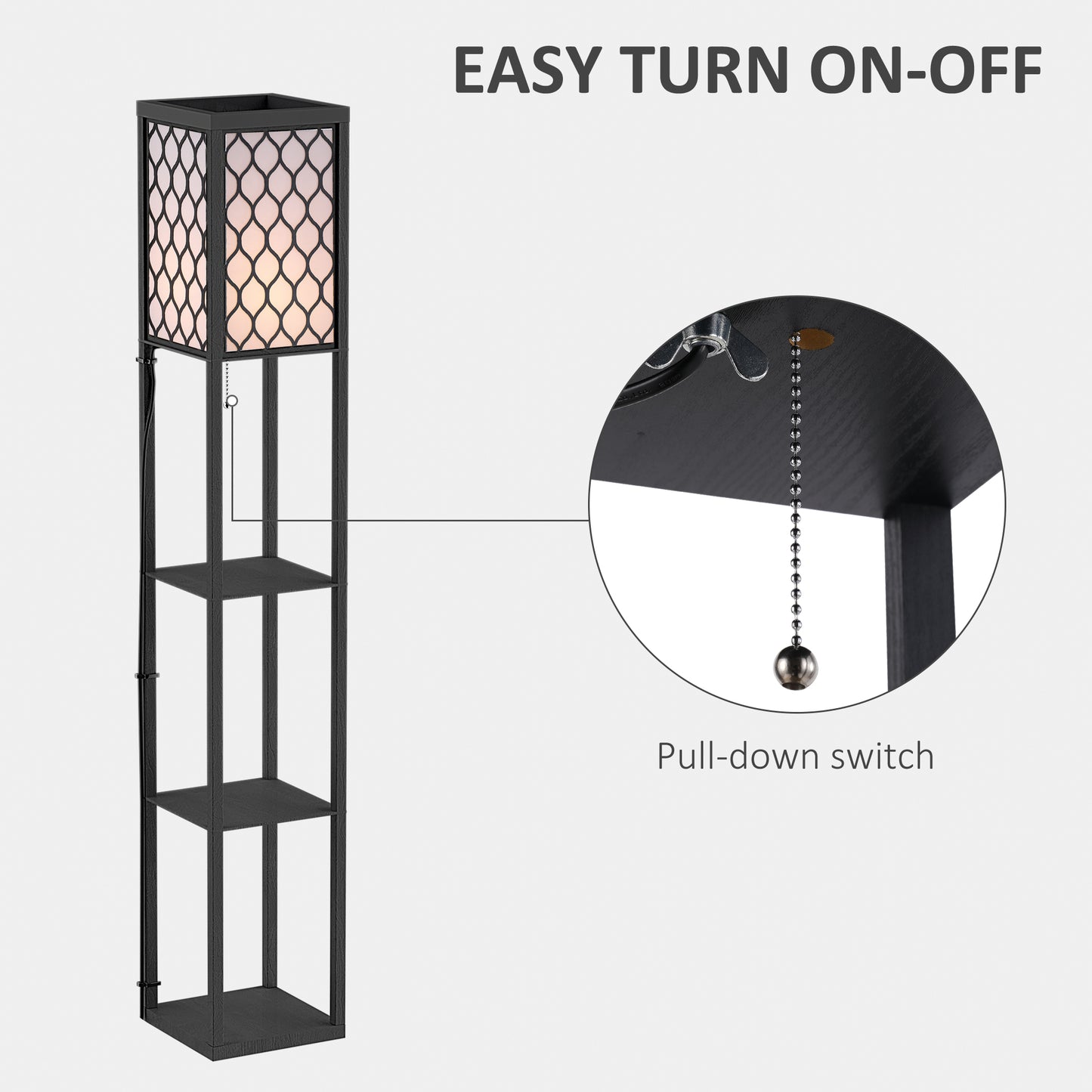 HOMCOM Set of 2 Three Shelf Tall Standing Lamps with Built in Storage Shelves in Black