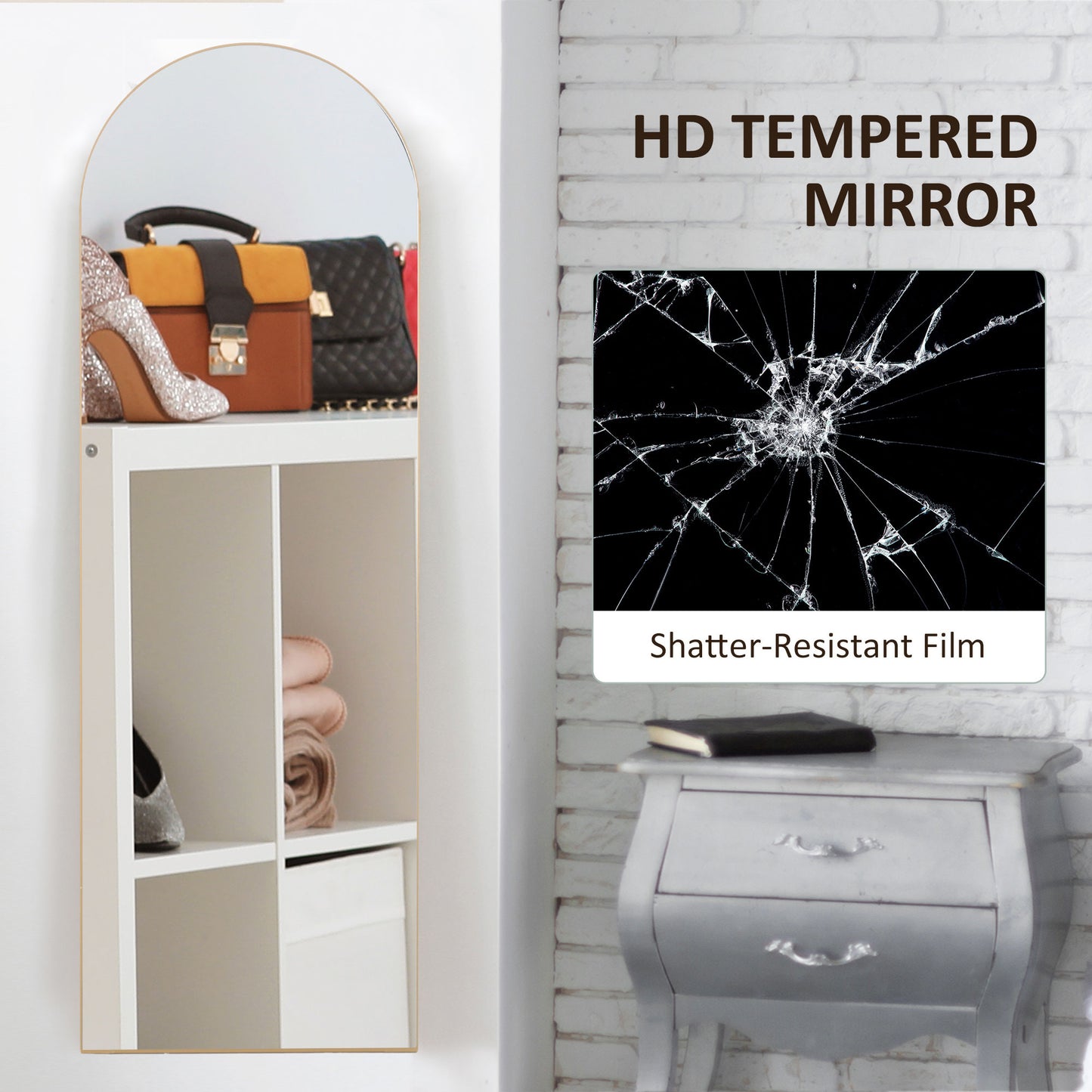 HOMCOM 150cm Arched Full Length Mirror In Gold Tone Floor Standing Or Leaning Full Body Mirror