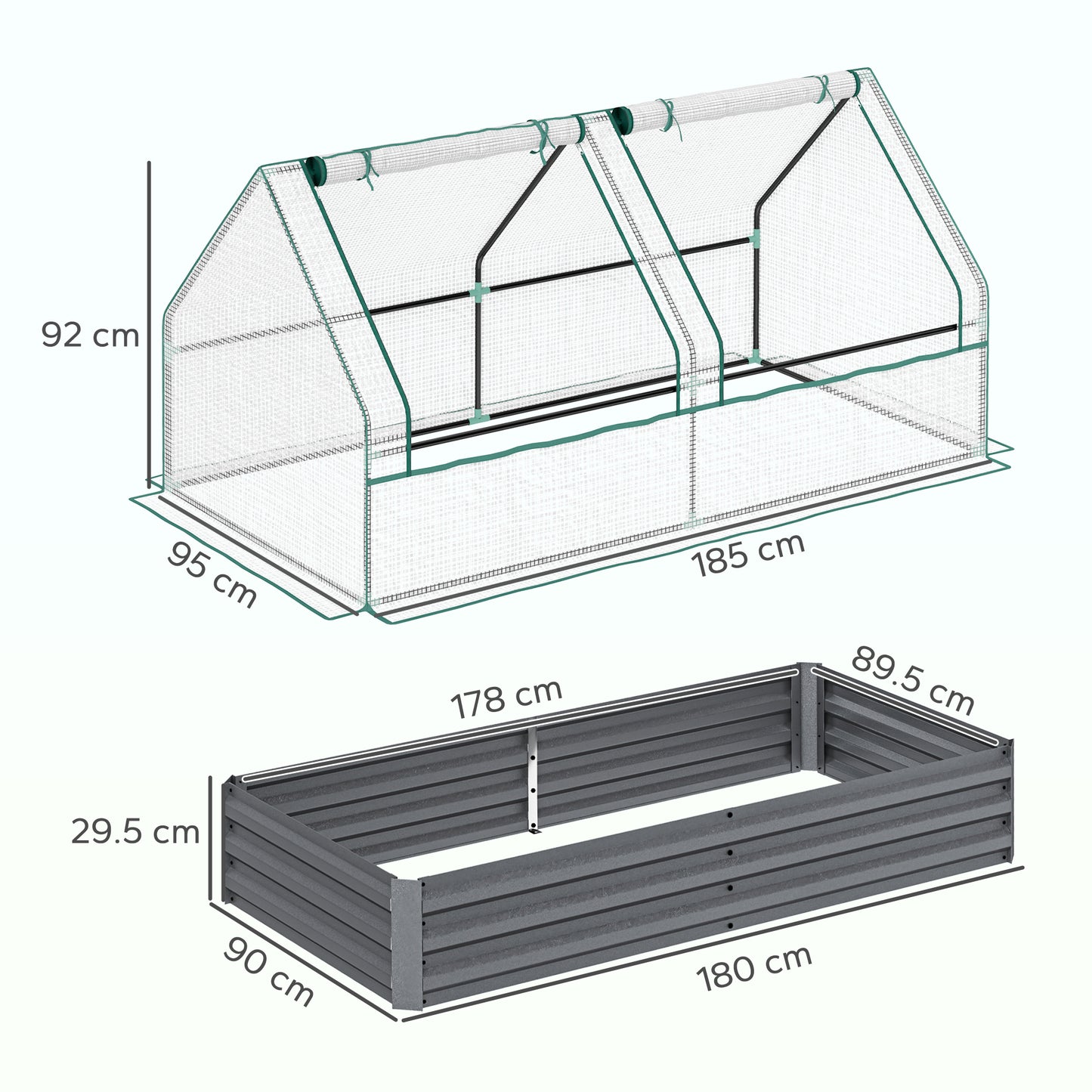 Outsunny Metal Planter Box With Cover Raised Garden Bed And Greenhouse For Herbs And Vegetables White And Dark Grey