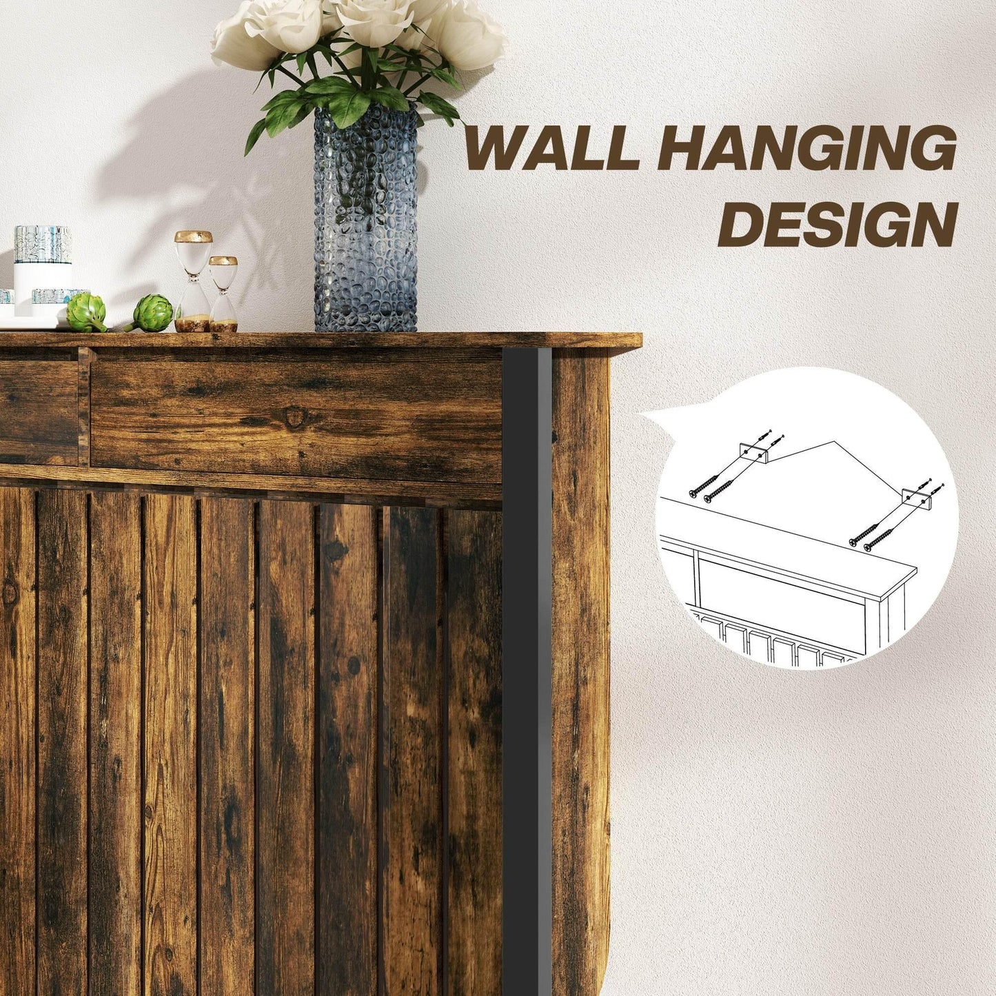 HOMCOM Industrial-Style Wooden Radiator Cover with Storage Drawers - Brown/Black - ALL4U RETAILER LTD