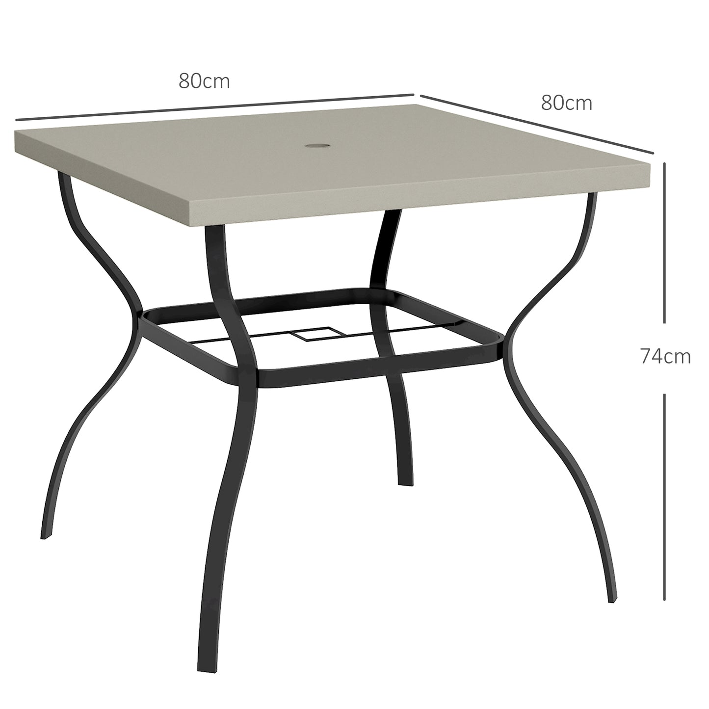 Outsunny Square 80cm Outdoor Dining Table with Umbrella Hole for 4 People - Marble Effect Top, Black Steel Design - ALL4U RETAILER LTD