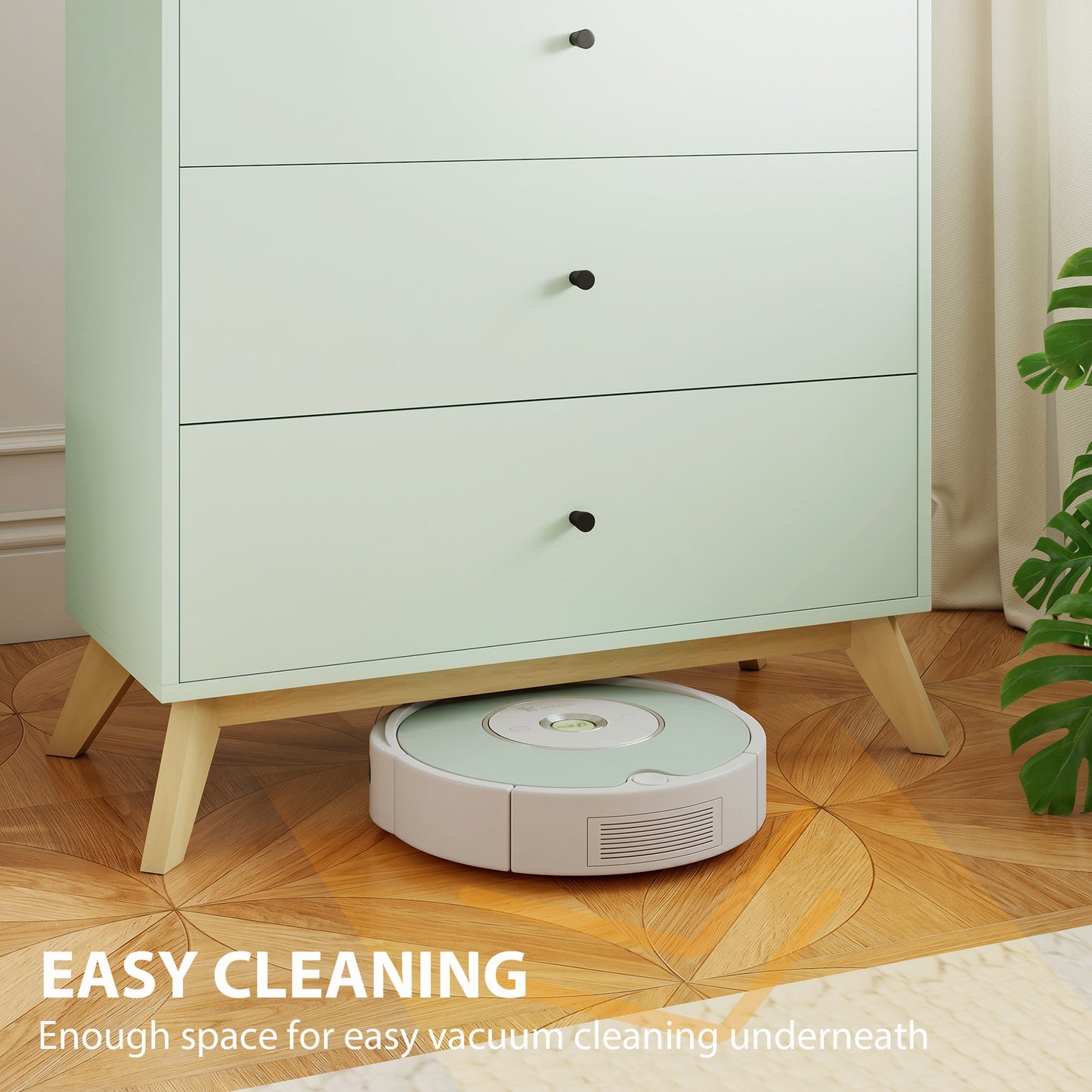 HOMCOM 4 Drawer Storage Cabinet Chest of Drawers for Bedroom and Living Room in Light Green and Oak Finish